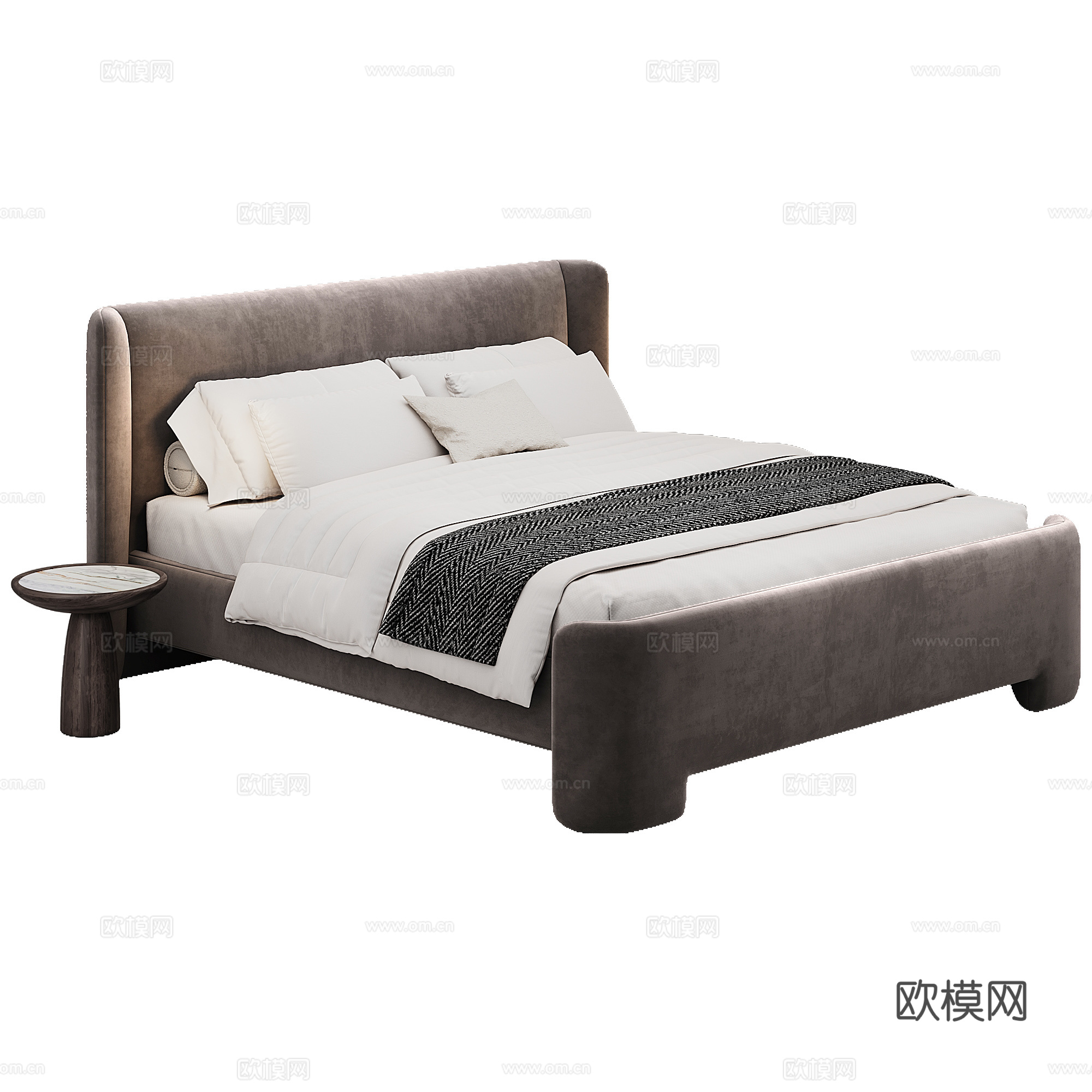 现代背景双人床 意式布艺软床双人床 极简轻奢双人床  真皮3d模型