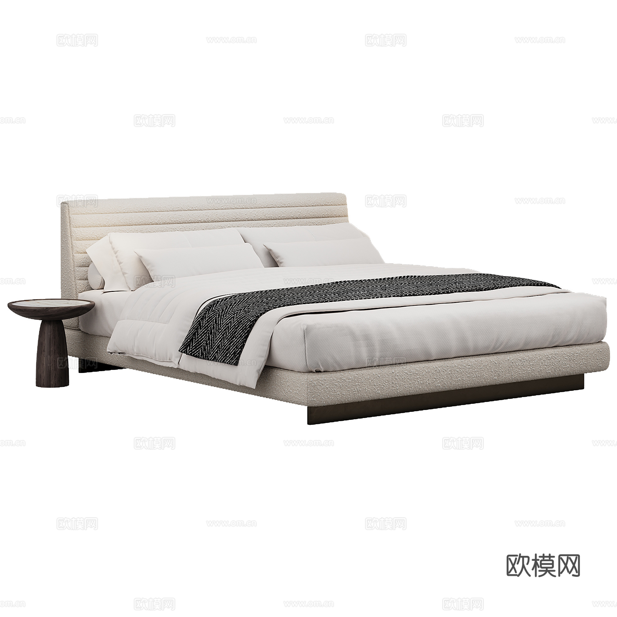现代背景双人床 意式布艺软床双人床 极简轻奢双人床  真皮3d模型