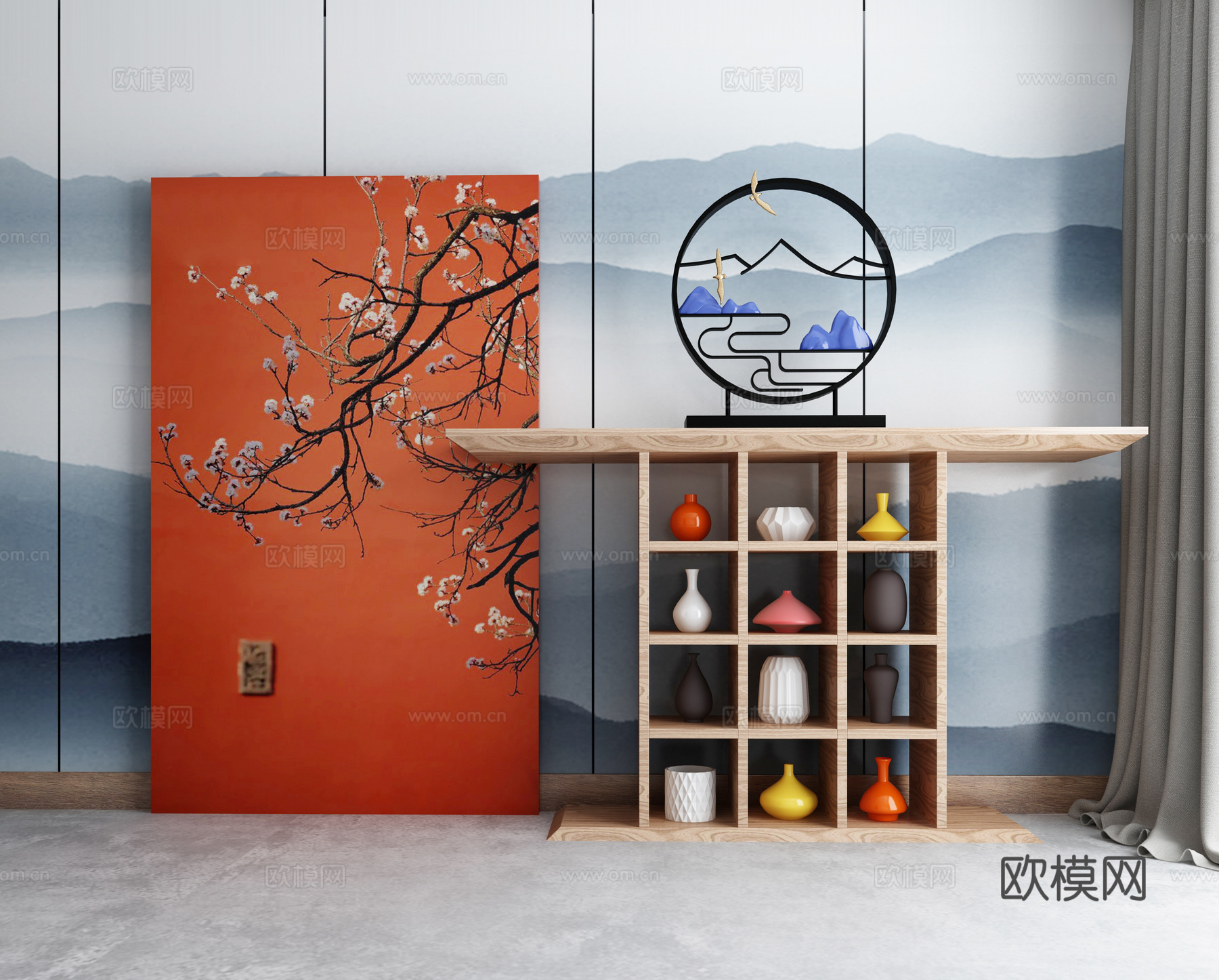 新中式玄关柜端景柜3d模型