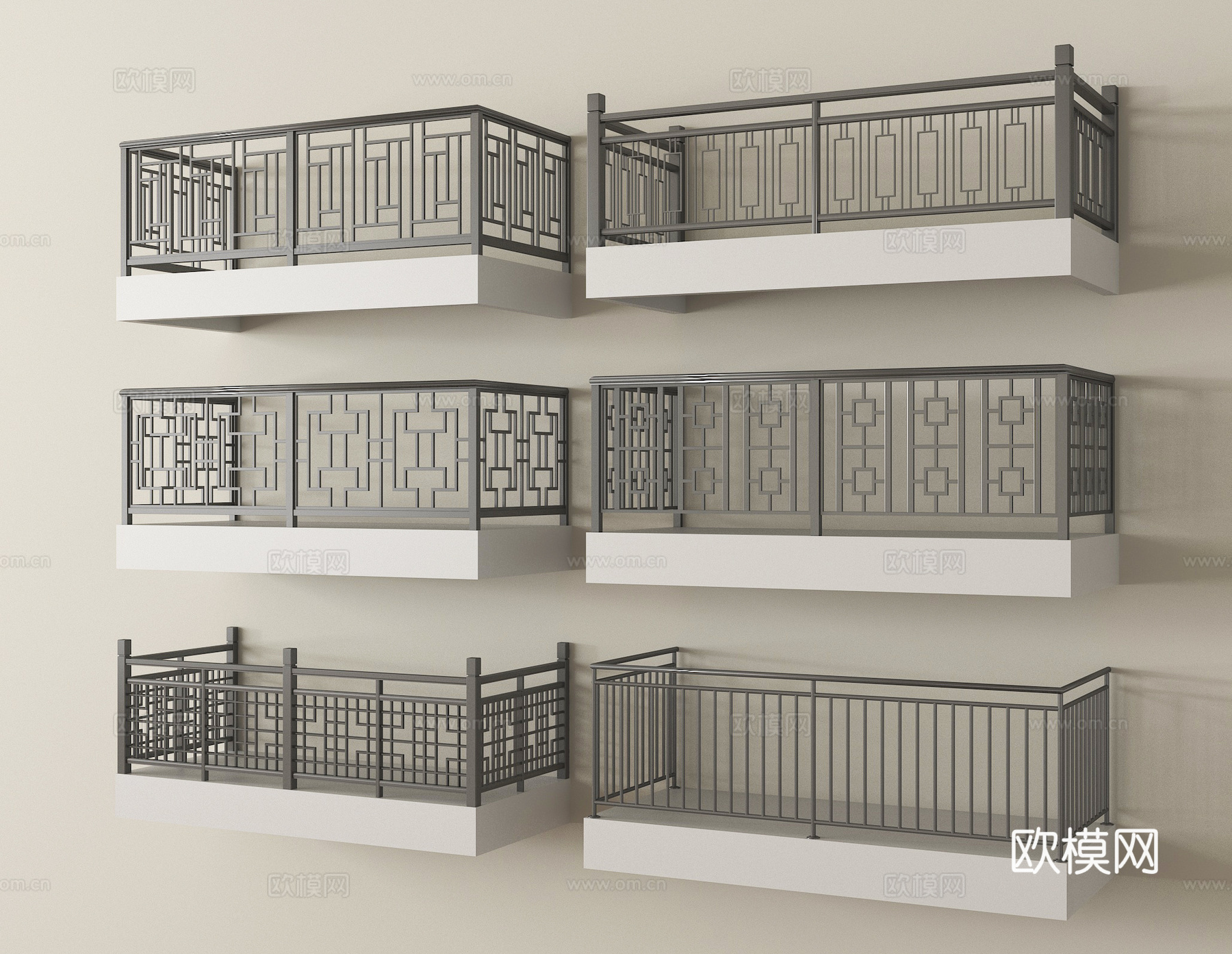 现代新中式围栏 护栏 阳台护栏 栏杆  铁艺3d模型