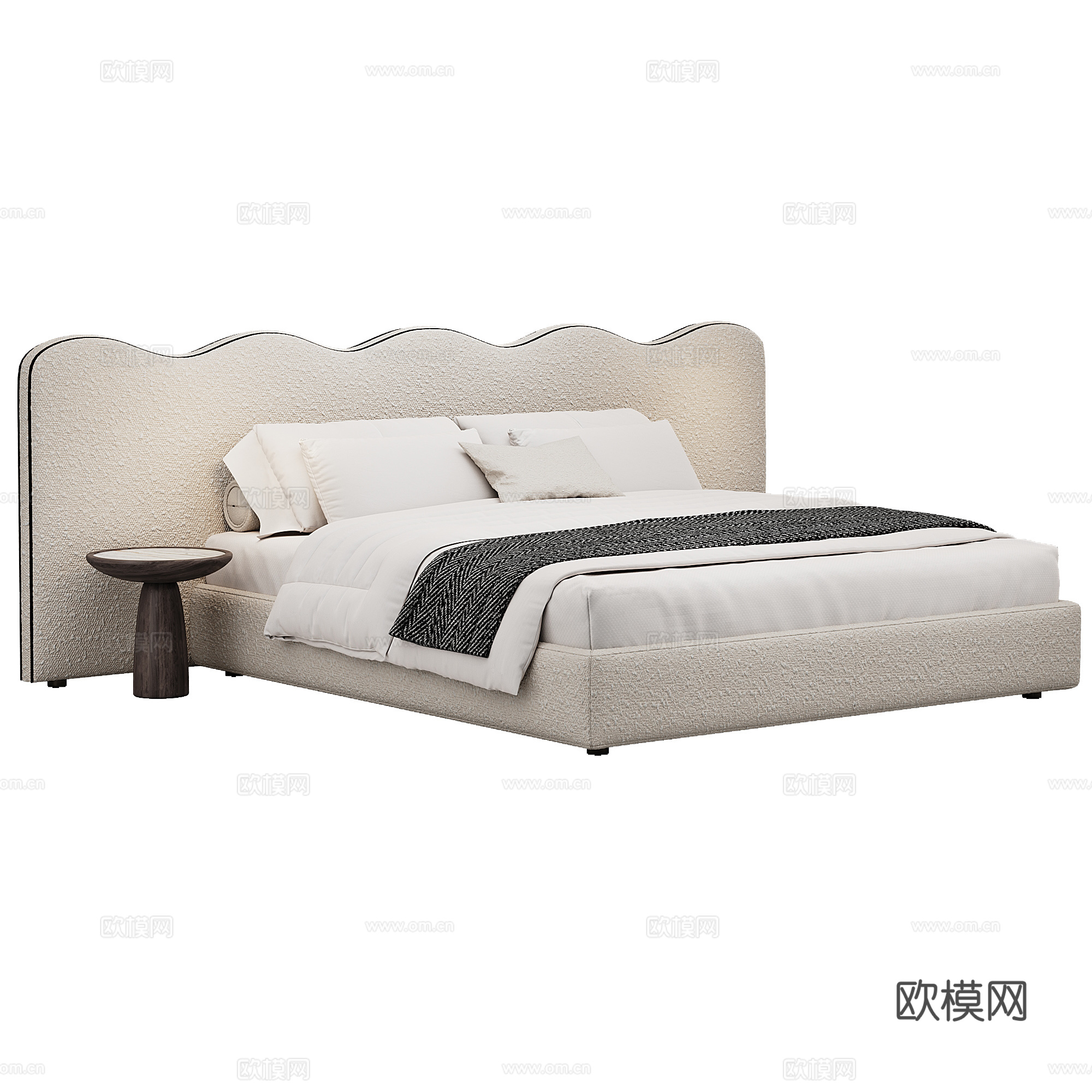 现代背景双人床 意式布艺软床双人床 极简轻奢双人床  真皮3d模型
