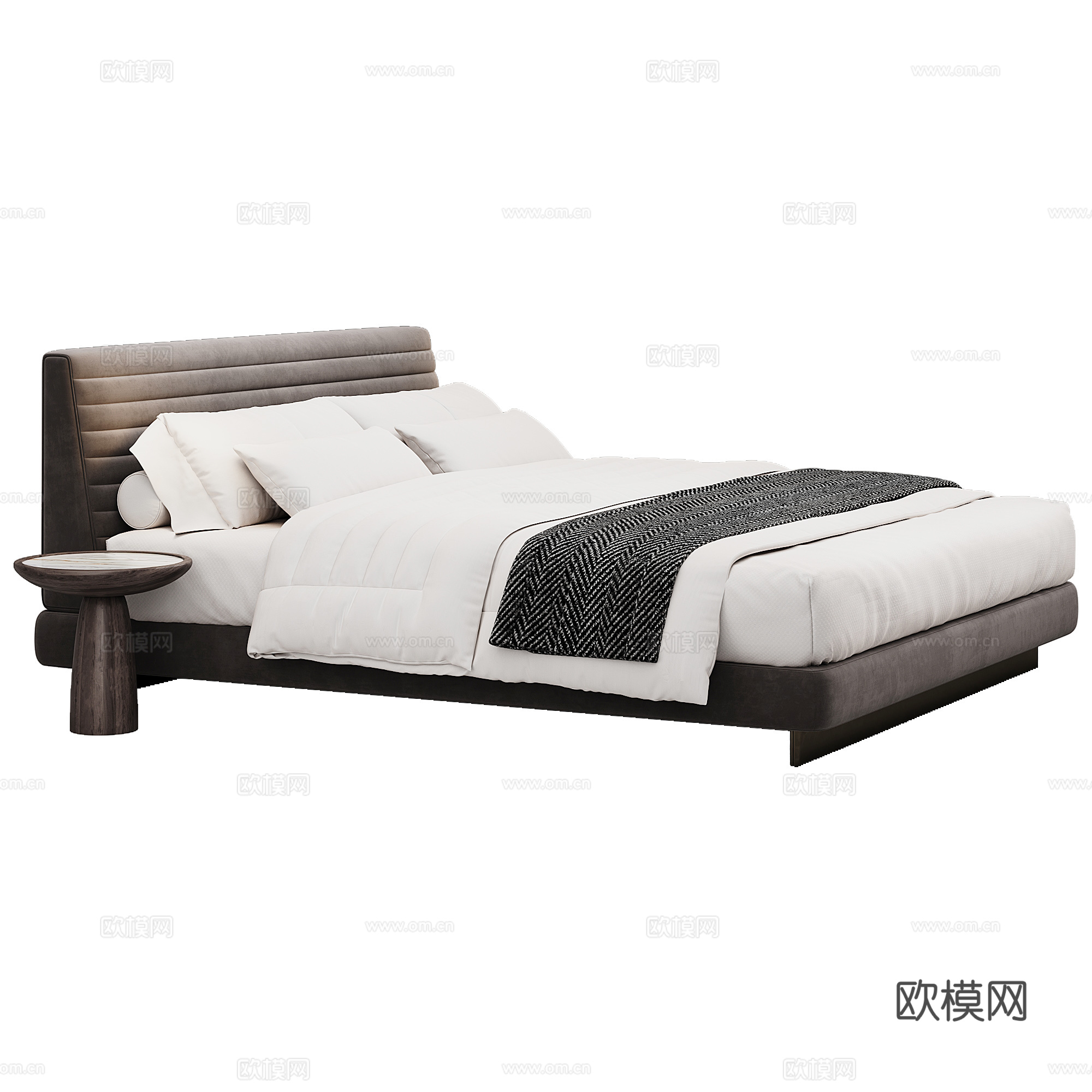 现代背景双人床 意式布艺软床双人床 极简轻奢双人床  真皮3d模型