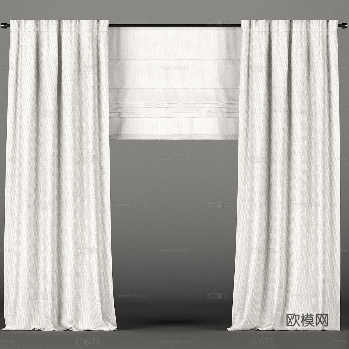 白色窗帘 + 罗马帘。3d模型