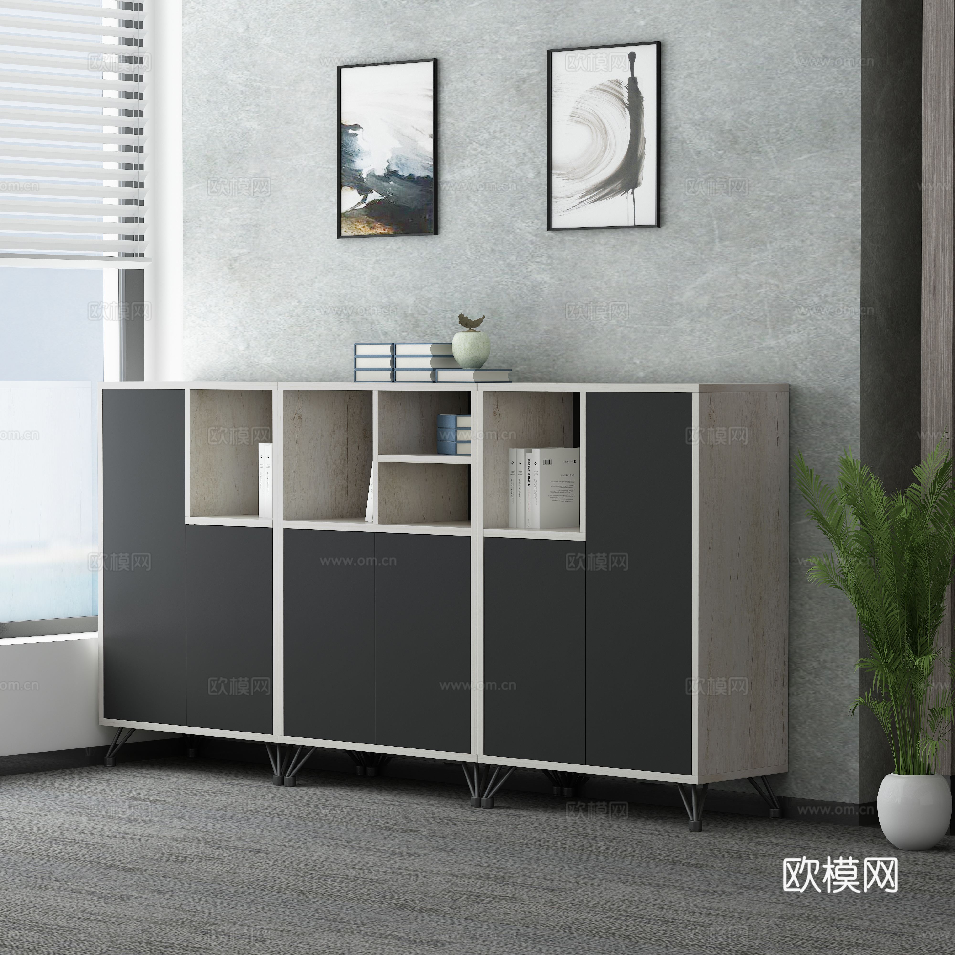 现代办公室 浅色木纹文件柜 员工文件柜3d模型