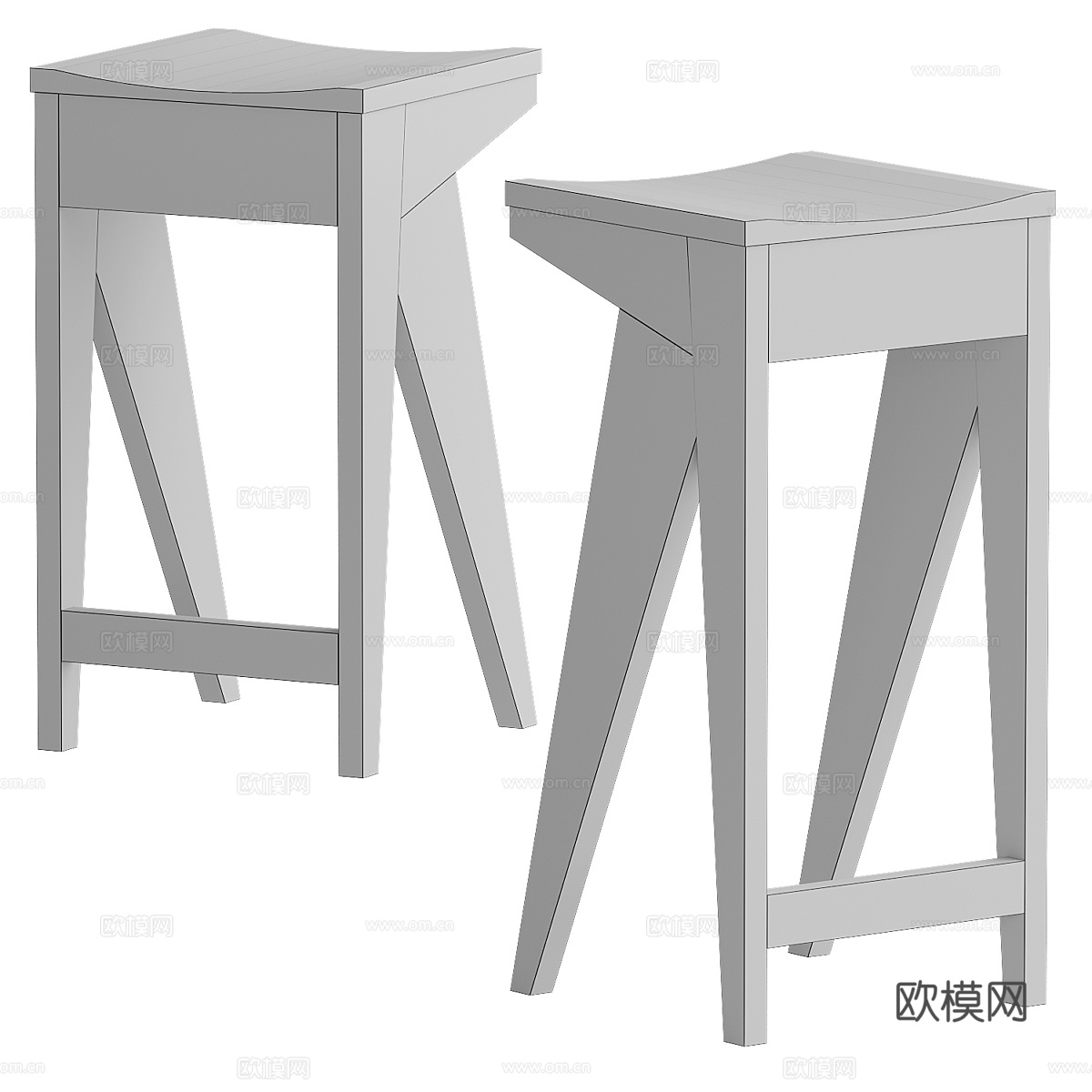 现代奶油风木质吧台凳3d模型