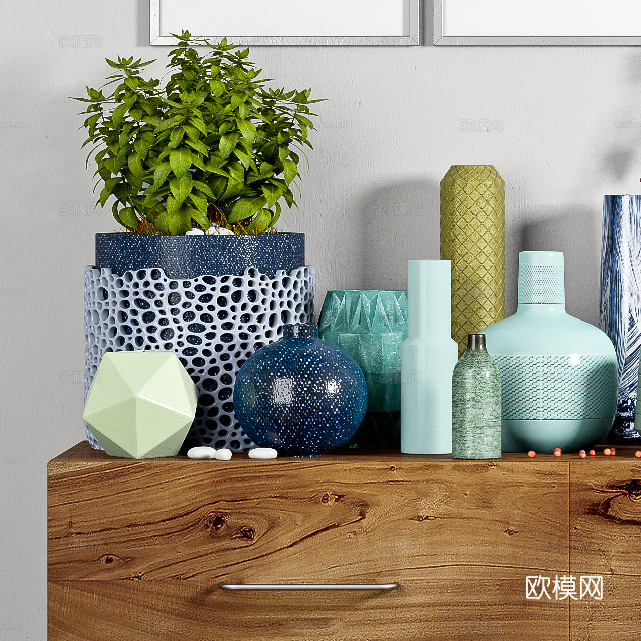 现代装饰柜 装饰品 装饰画组合3d模型