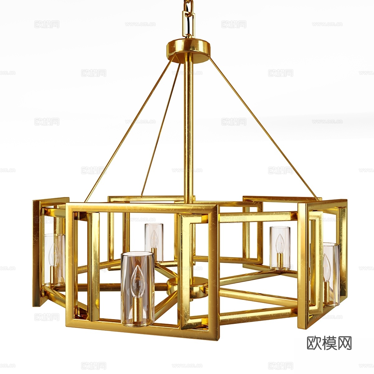 Marco 5 灯吊灯 白金配透明玻璃3d模型