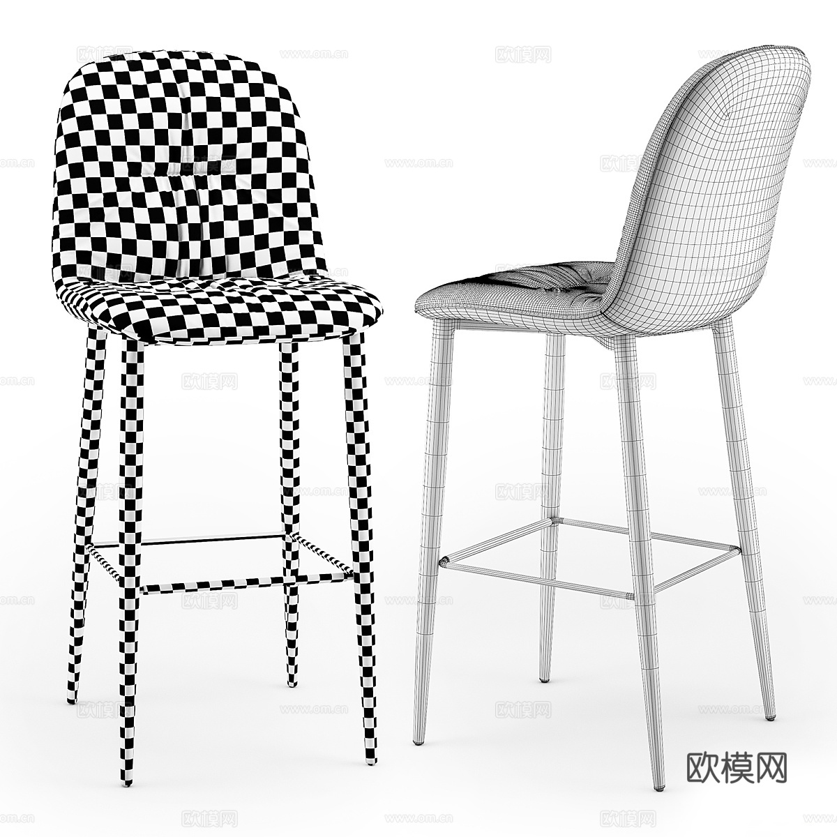 现代轻奢布艺吧台椅3d模型