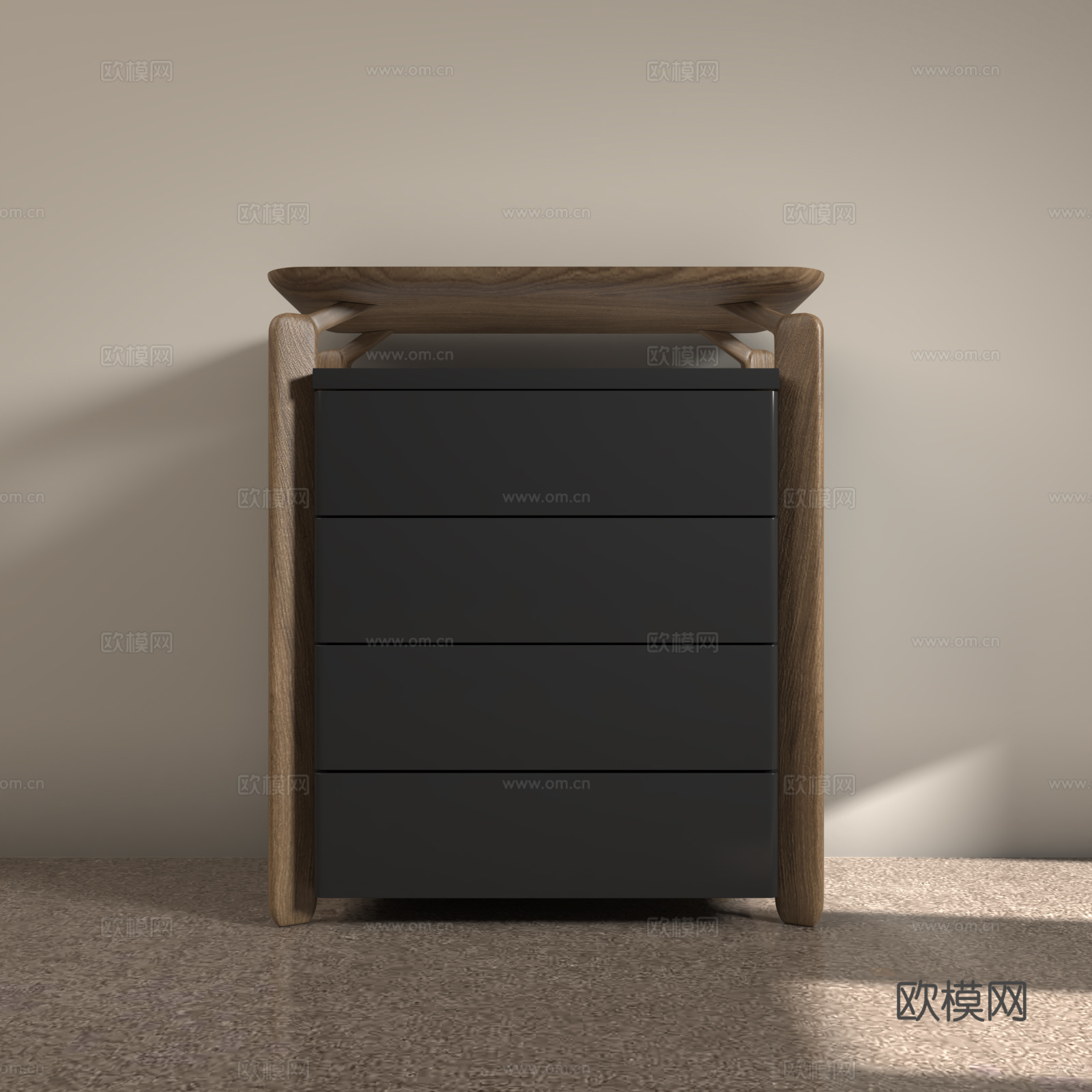 意式高级感斗柜木纹原木现代风轻奢暗色3d模型下载