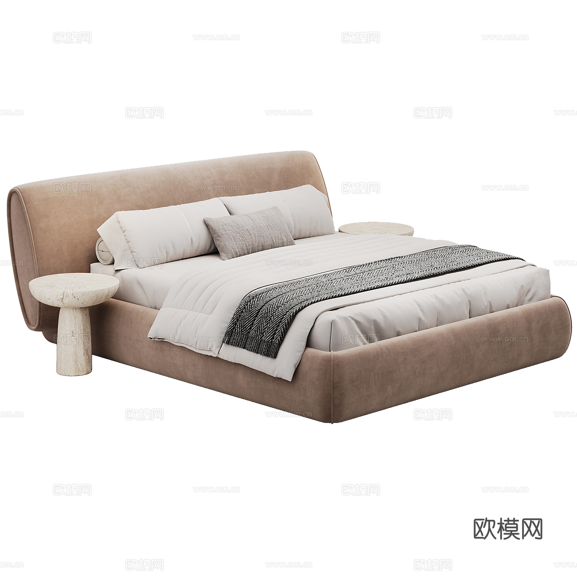 现代背景双人床 意式布艺软床双人床 极简轻奢双人床  真皮3d模型