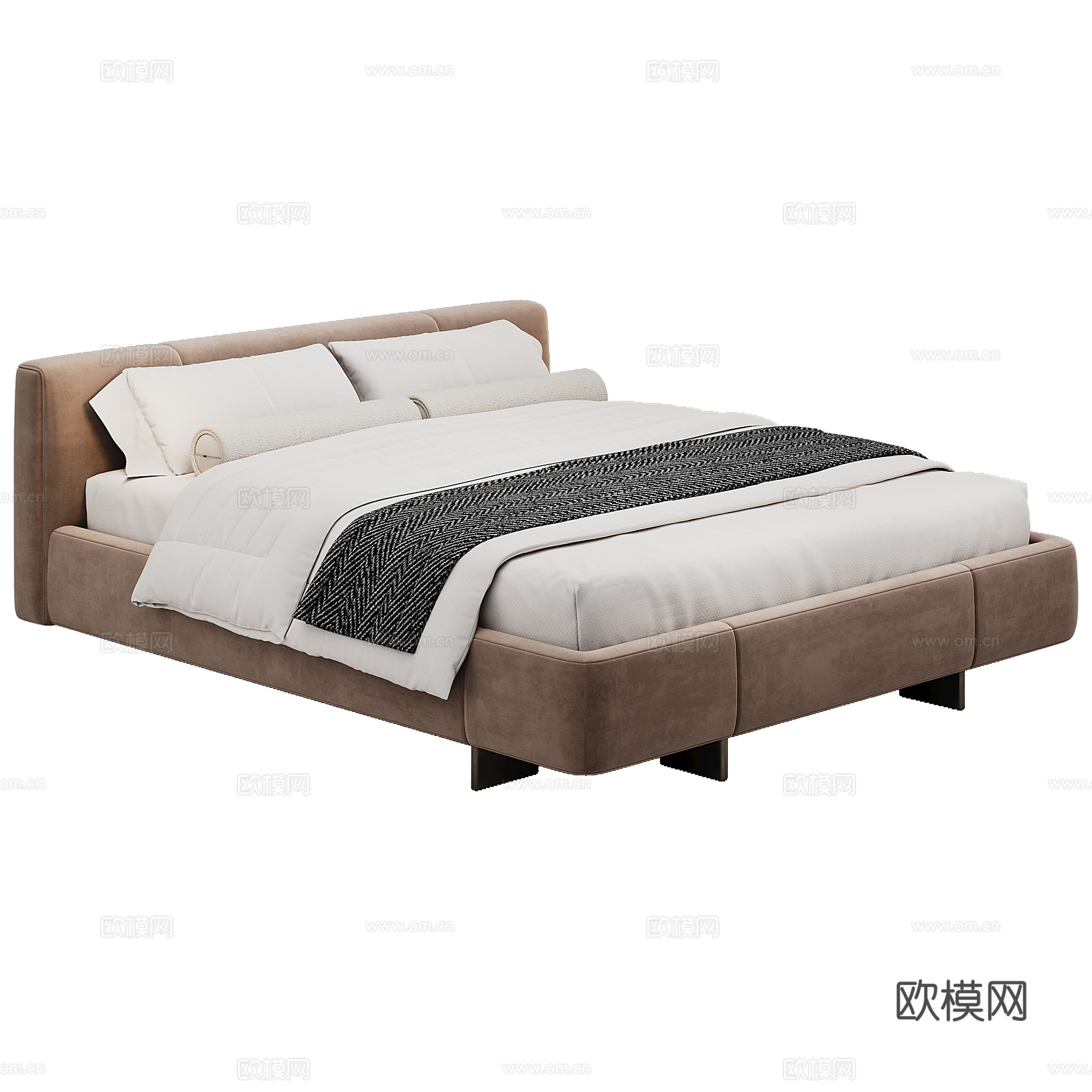 现代背景双人床 意式布艺软床双人床 极简轻奢双人床  真皮3d模型