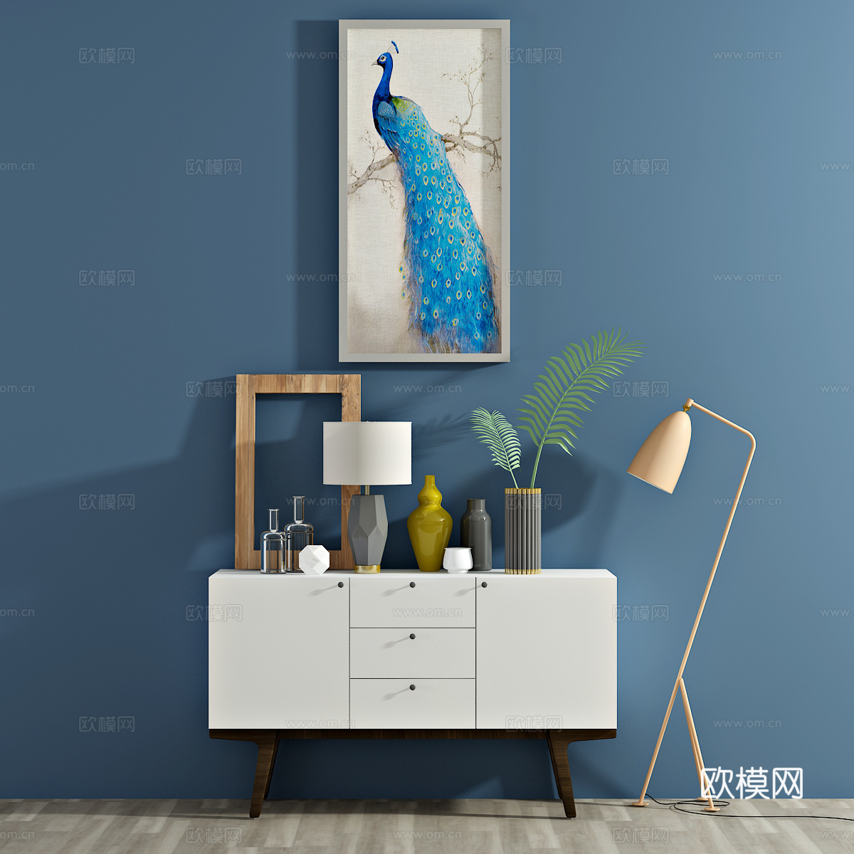 北欧鞋柜 装饰柜 边柜 装饰画3d模型下载（渲染图1）