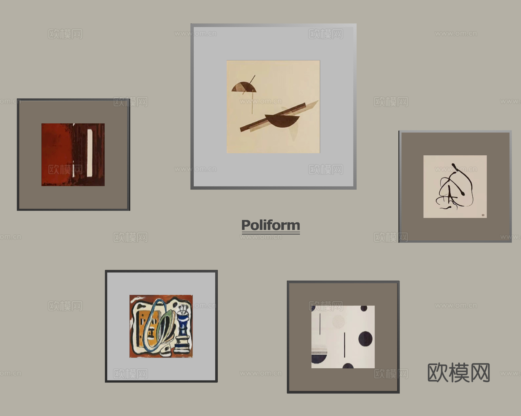 法式挂画组合 装饰画 抽象画su模型