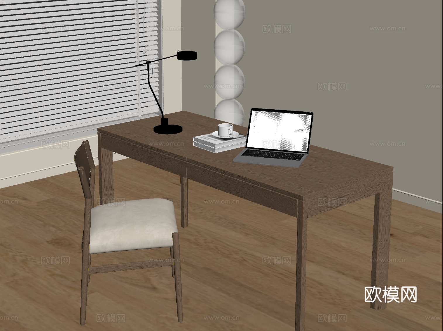 现代书桌椅su模型下载（渲染图2）