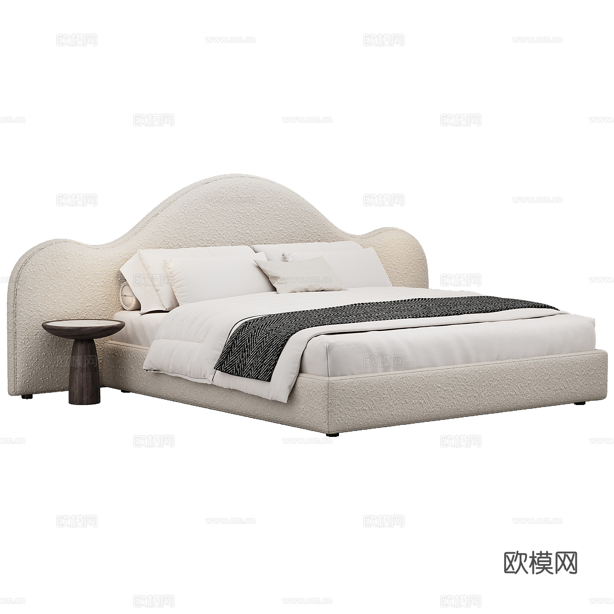 现代背景双人床 意式布艺软床双人床 极简轻奢双人床  真皮3d模型