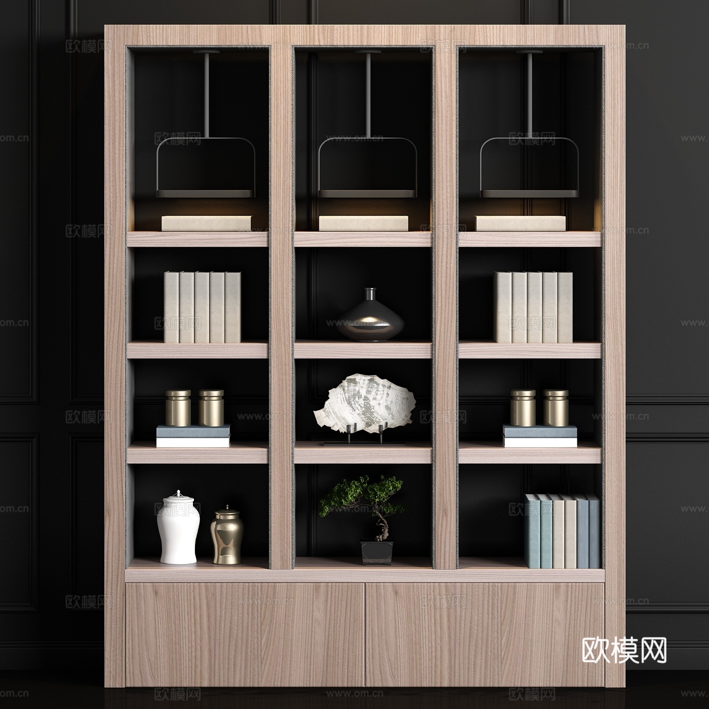 新中式实木装饰柜陶器摆设饰品组合3d模型
