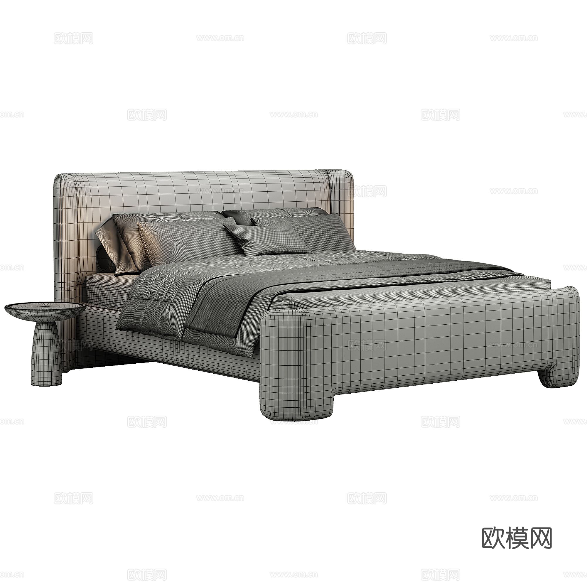 现代背景双人床 意式布艺软床双人床 极简轻奢双人床  真皮3d模型