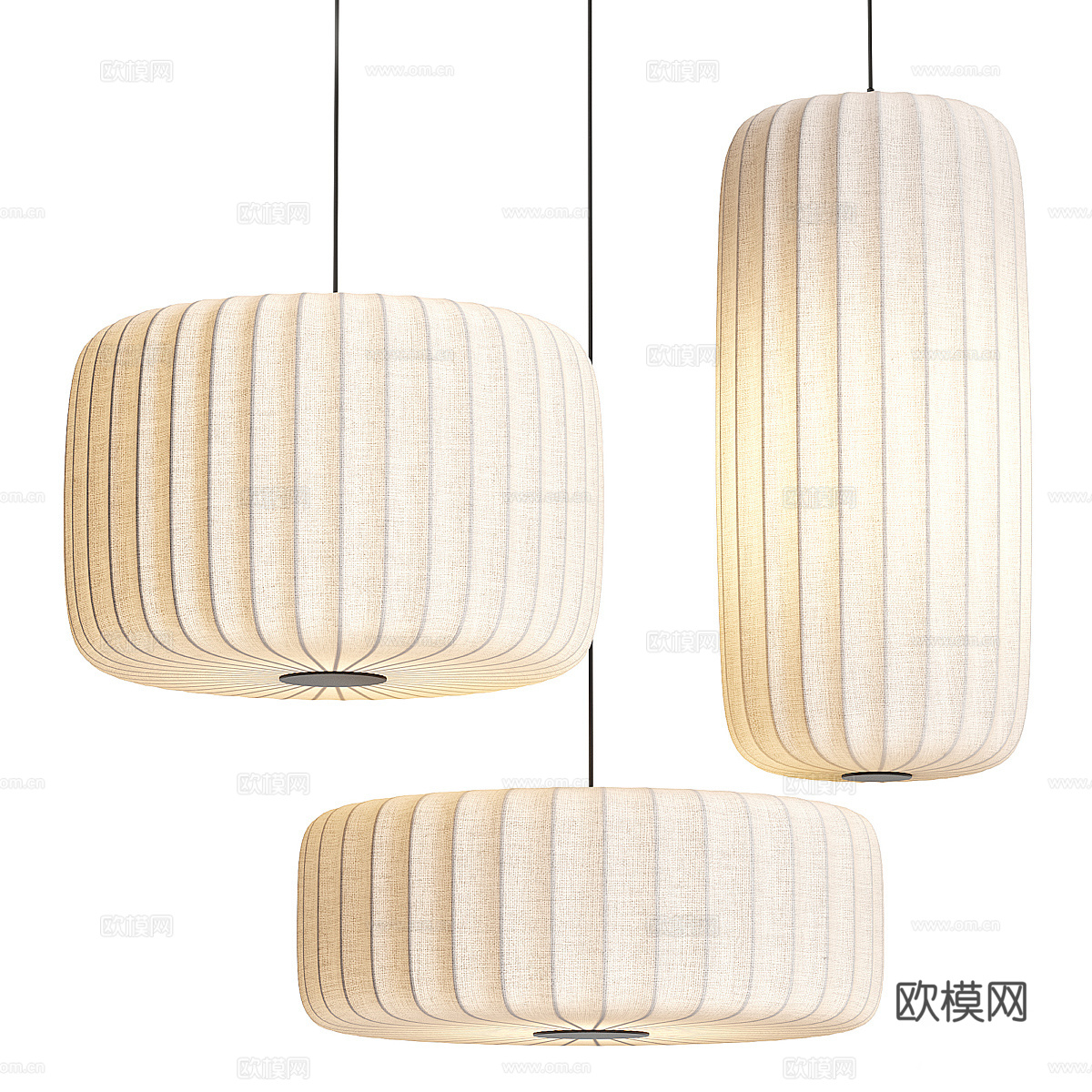 新中式藤编布艺灯笼装饰吊灯3d模型