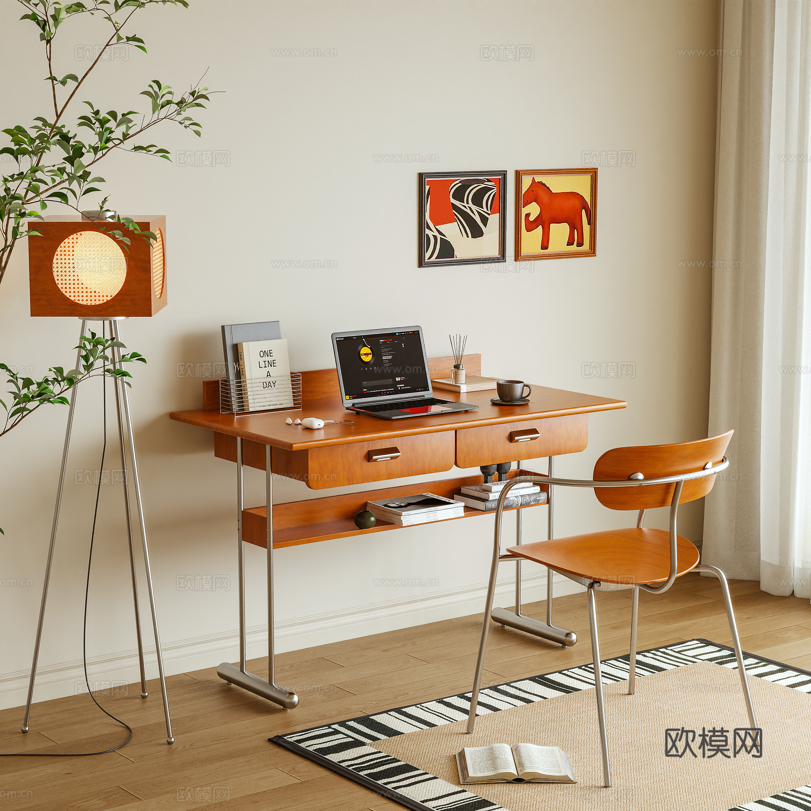 书桌 电脑桌 挂画3d模型