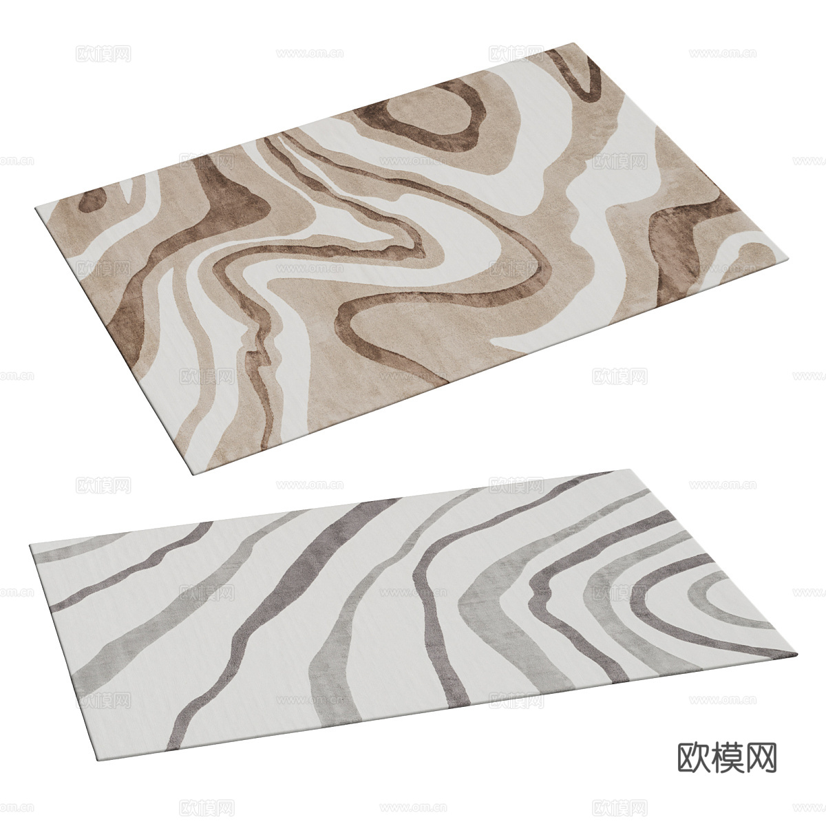 新中式布艺条纹地毯3d模型