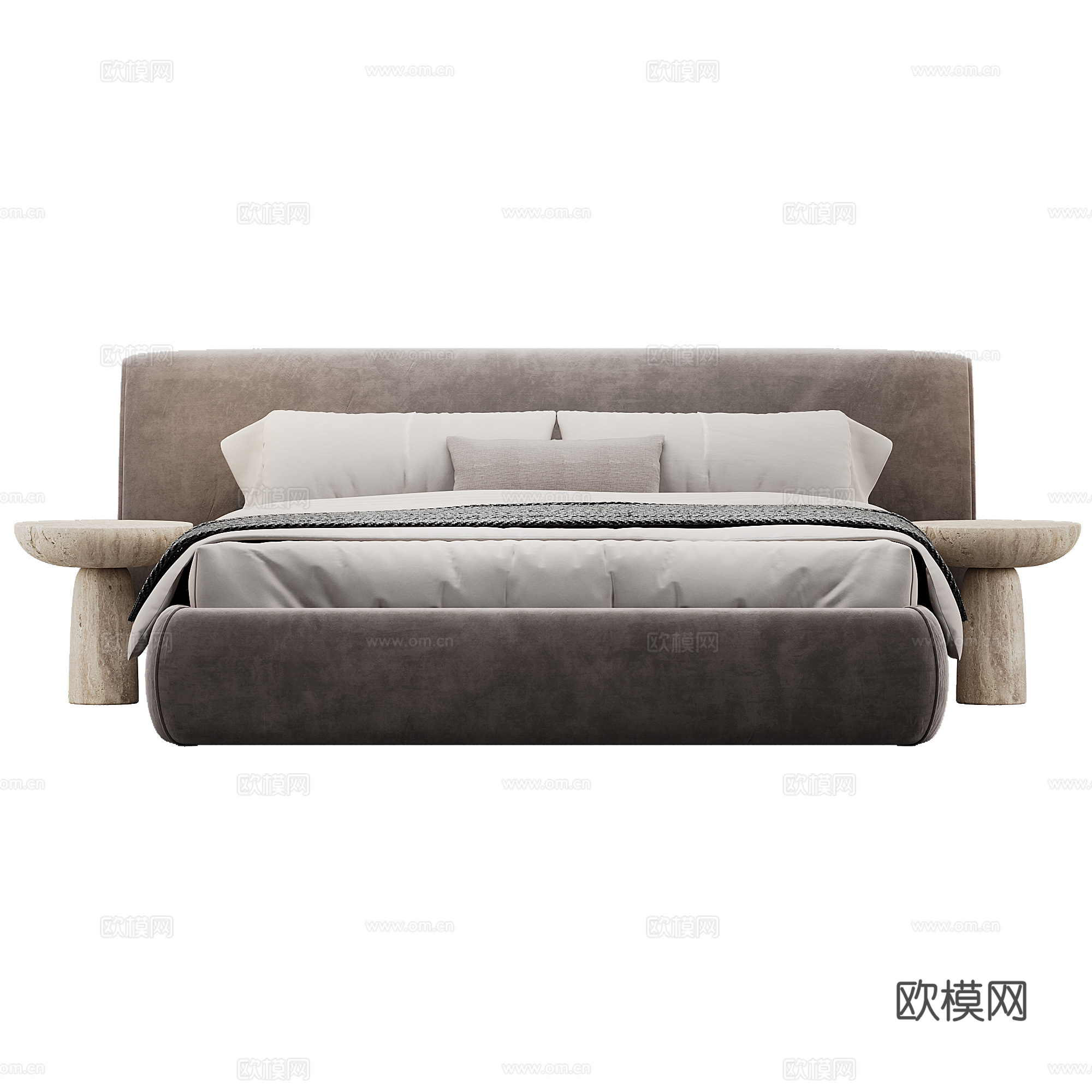 现代背景双人床 意式布艺软床双人床 极简轻奢双人床  真皮3d模型
