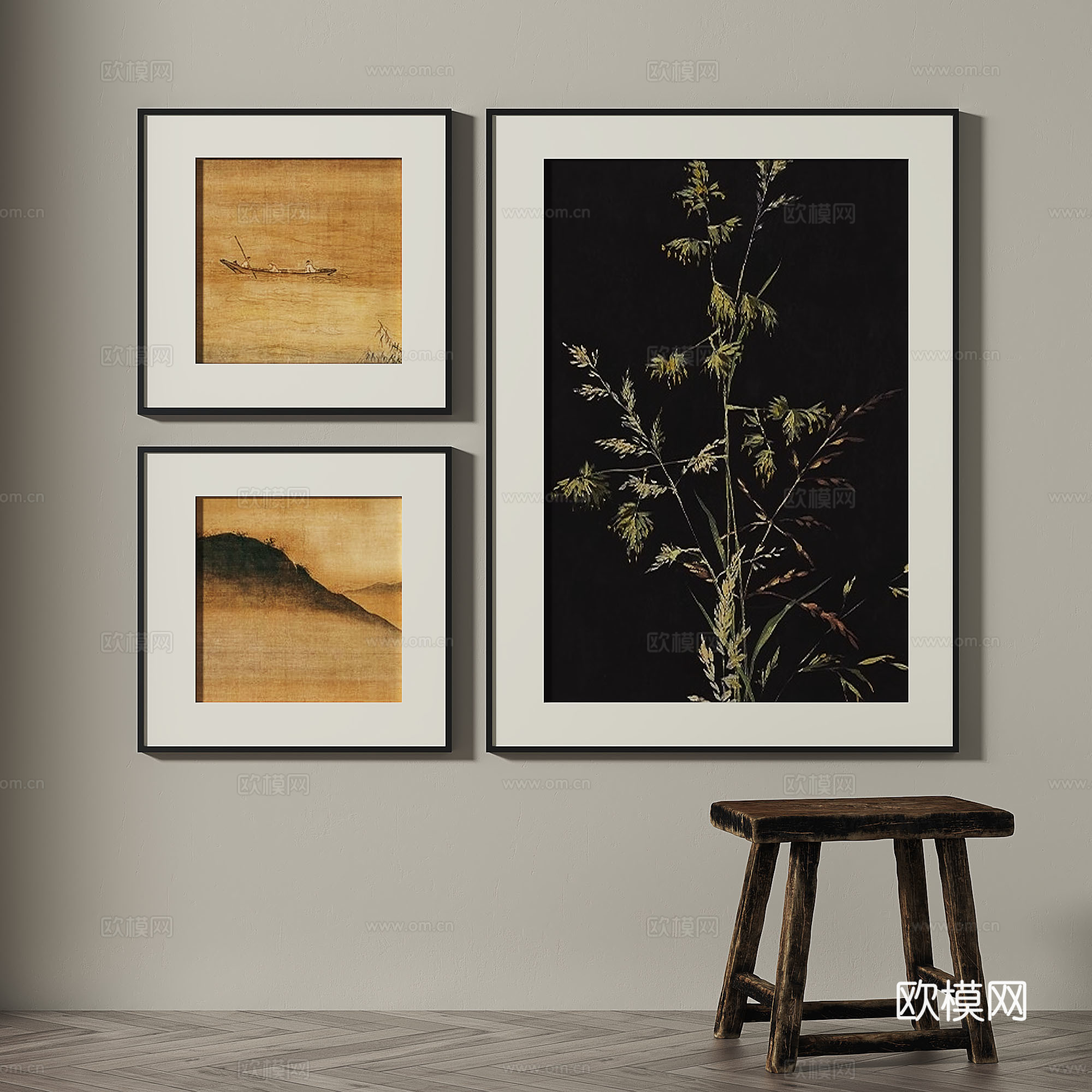 现代，中古，复古，简约，装饰画3d模型