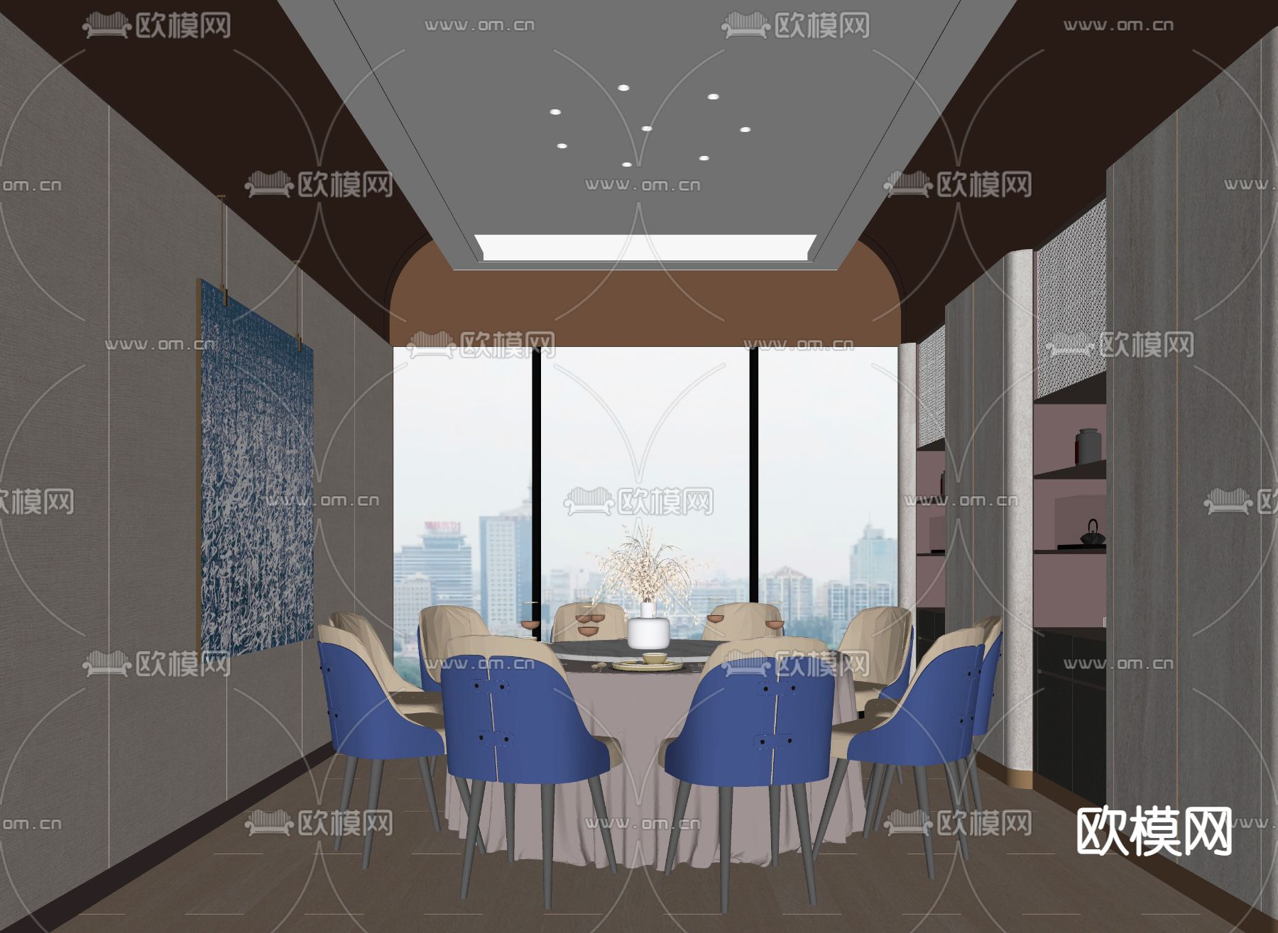 新中式酒店包房 包厢su模型下载（渲染图2）