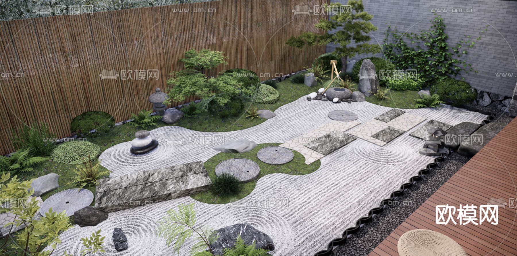 日式枯山水庭院花园su模型下载（渲染图8）