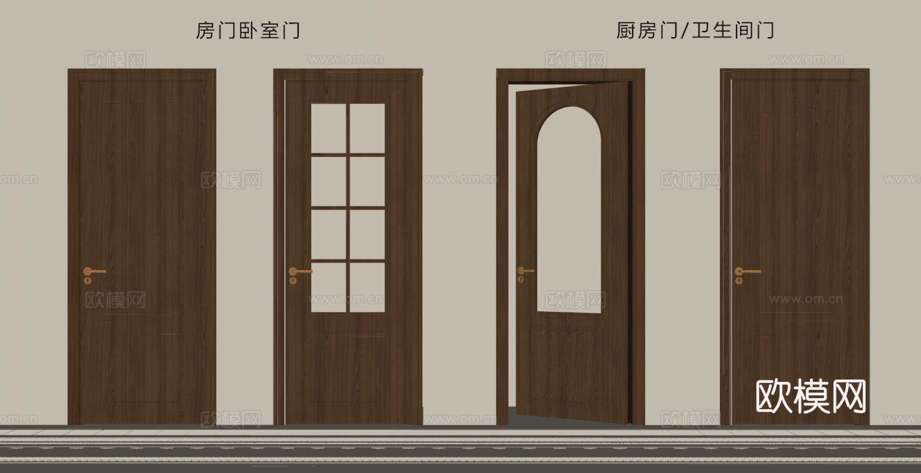 中古风厨卫门 卧室门su模型
