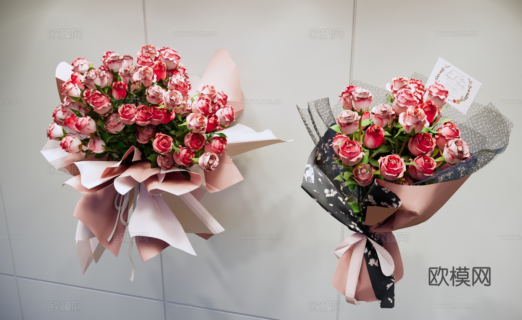 现代玫瑰花束 节日花束 花艺组合 鲜花摆件 玫瑰手捧花su模型