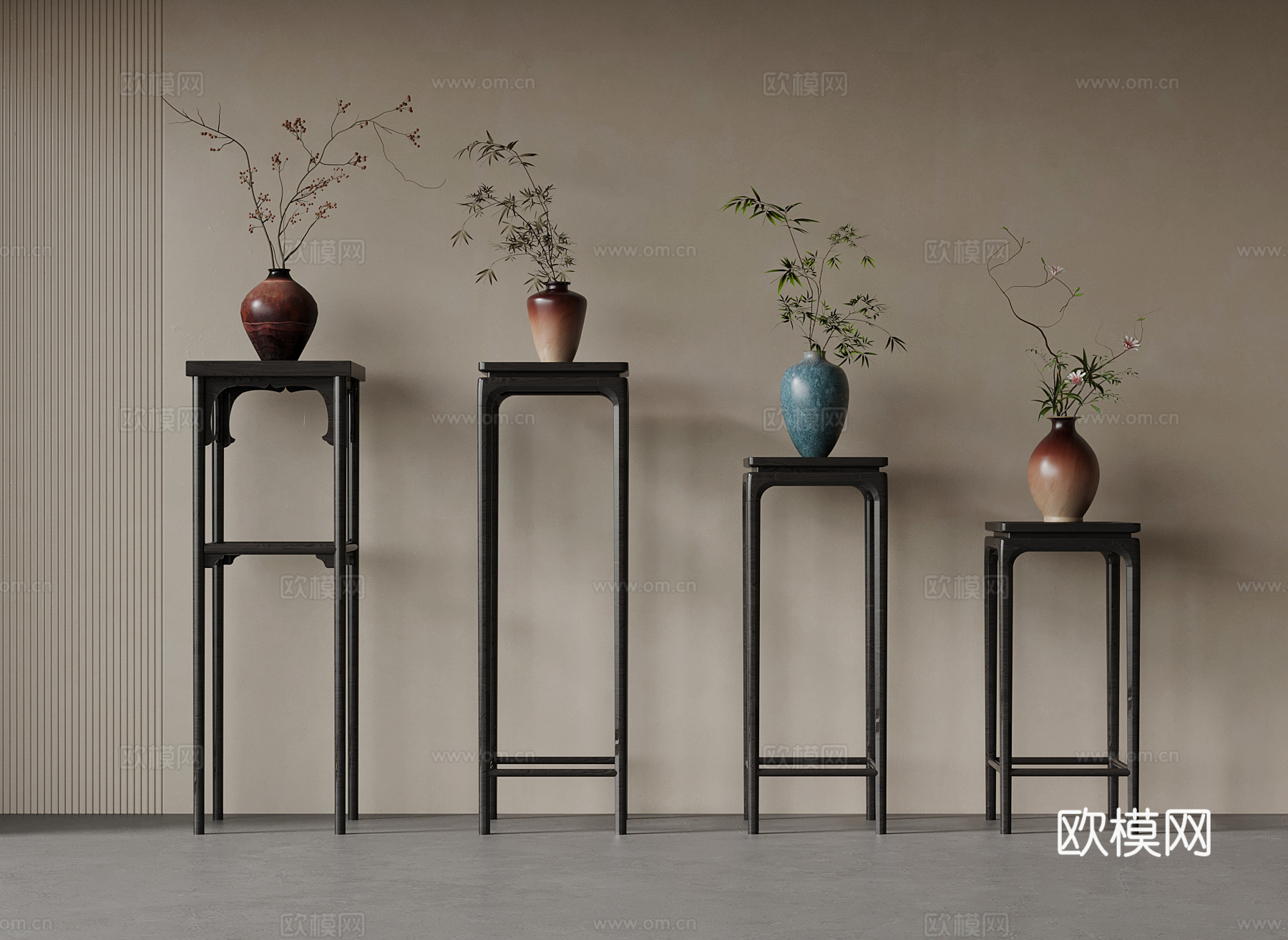 新中式花架 花瓶3d模型