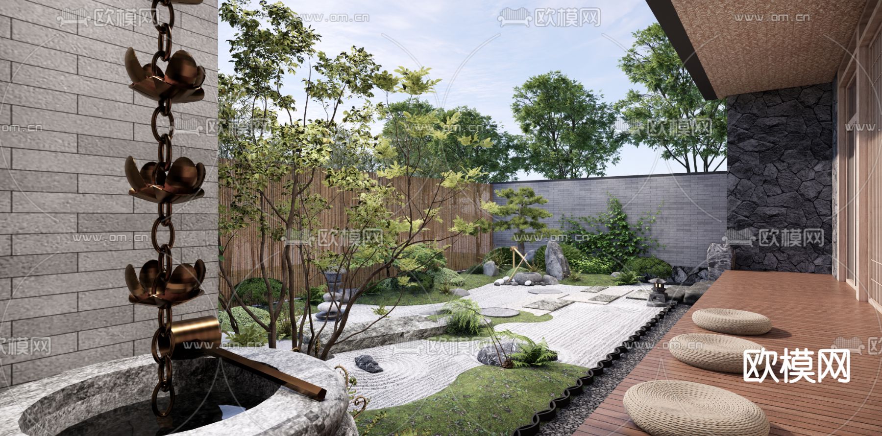 日式枯山水庭院花园su模型下载（渲染图5）