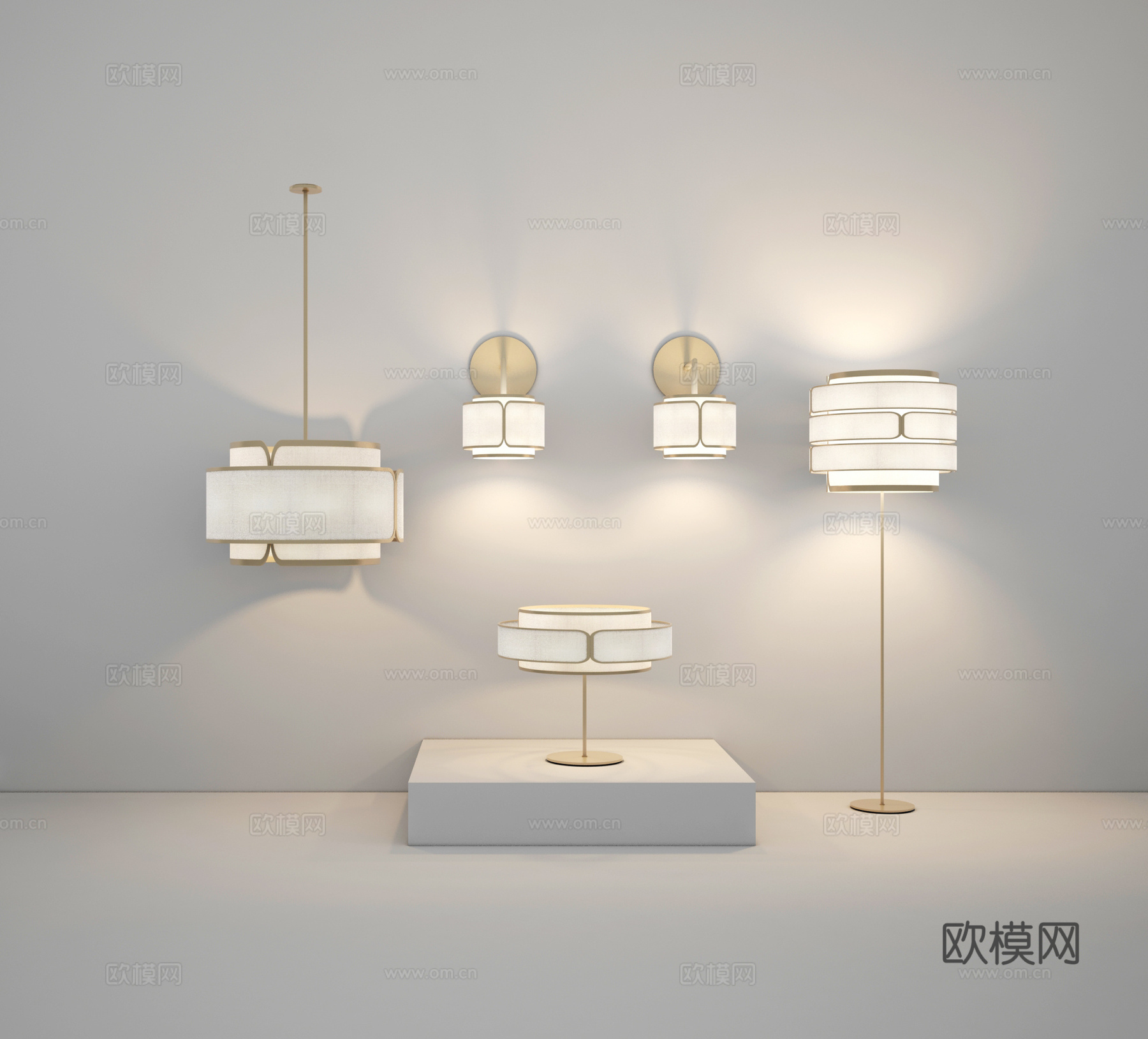新中式吊灯 台灯 落地灯 壁灯组合3d模型