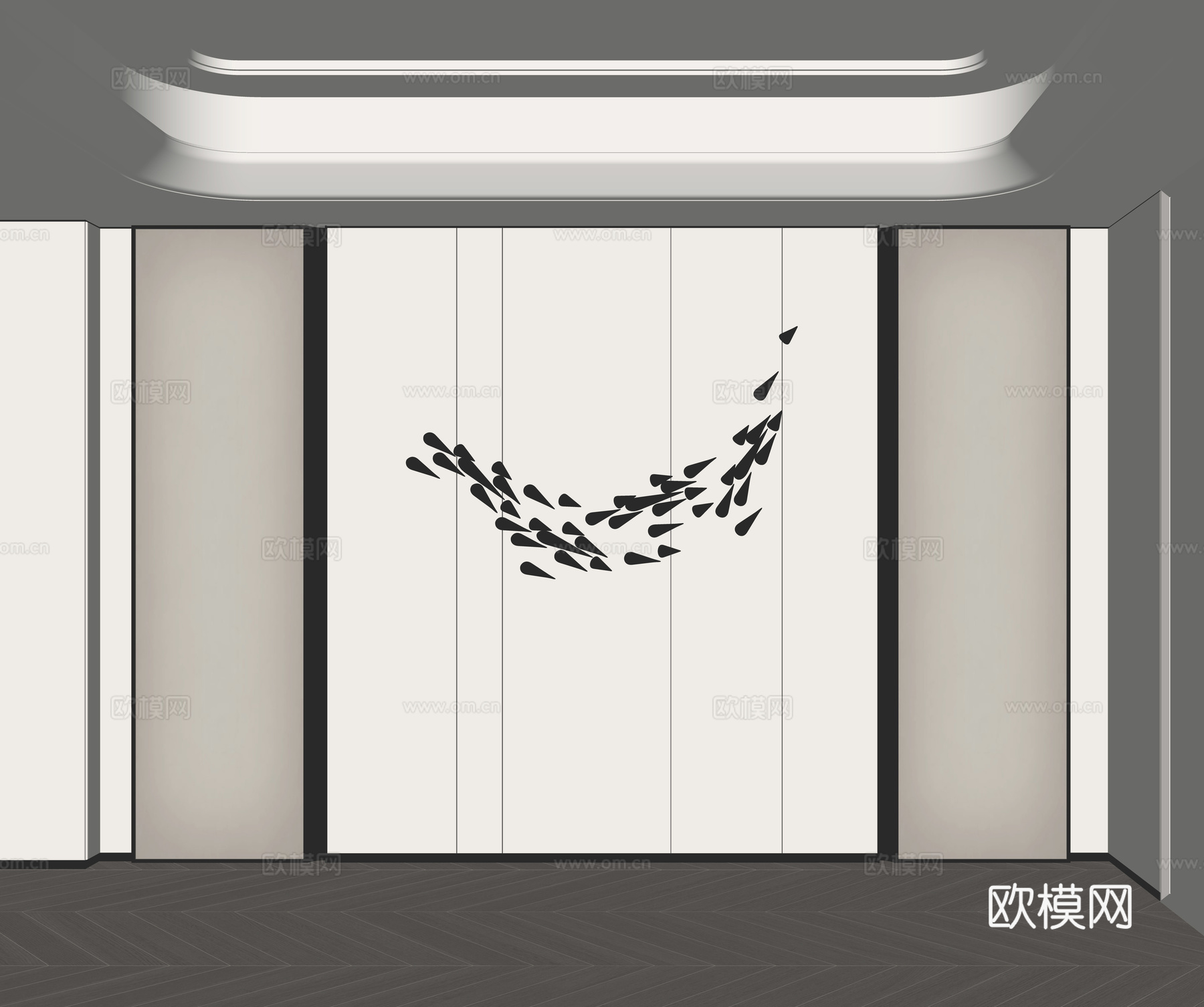 现代床头背景墙su模型