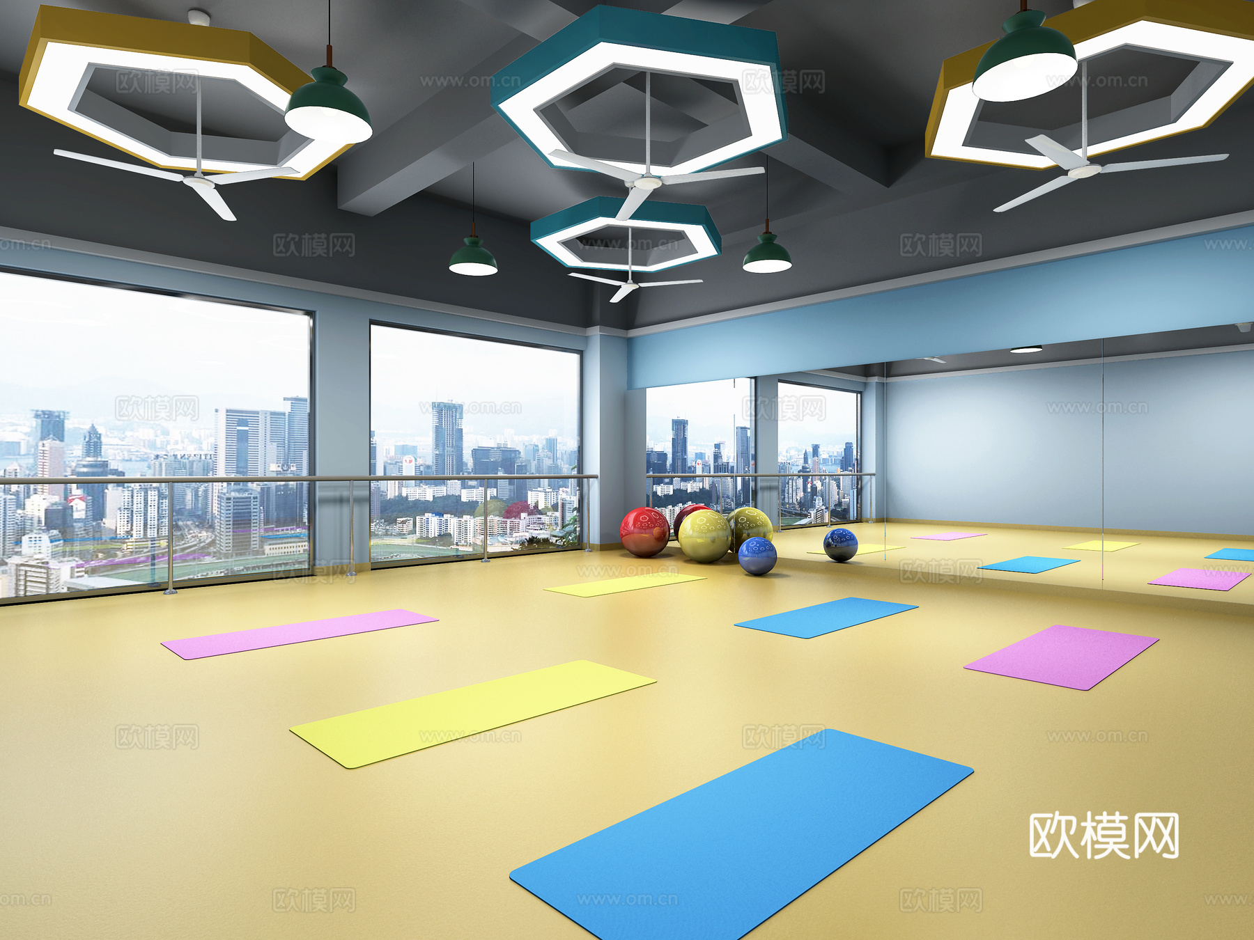 舞蹈室 瑜伽房  会议室 会议桌椅  吊灯  六边形吊灯3d模型