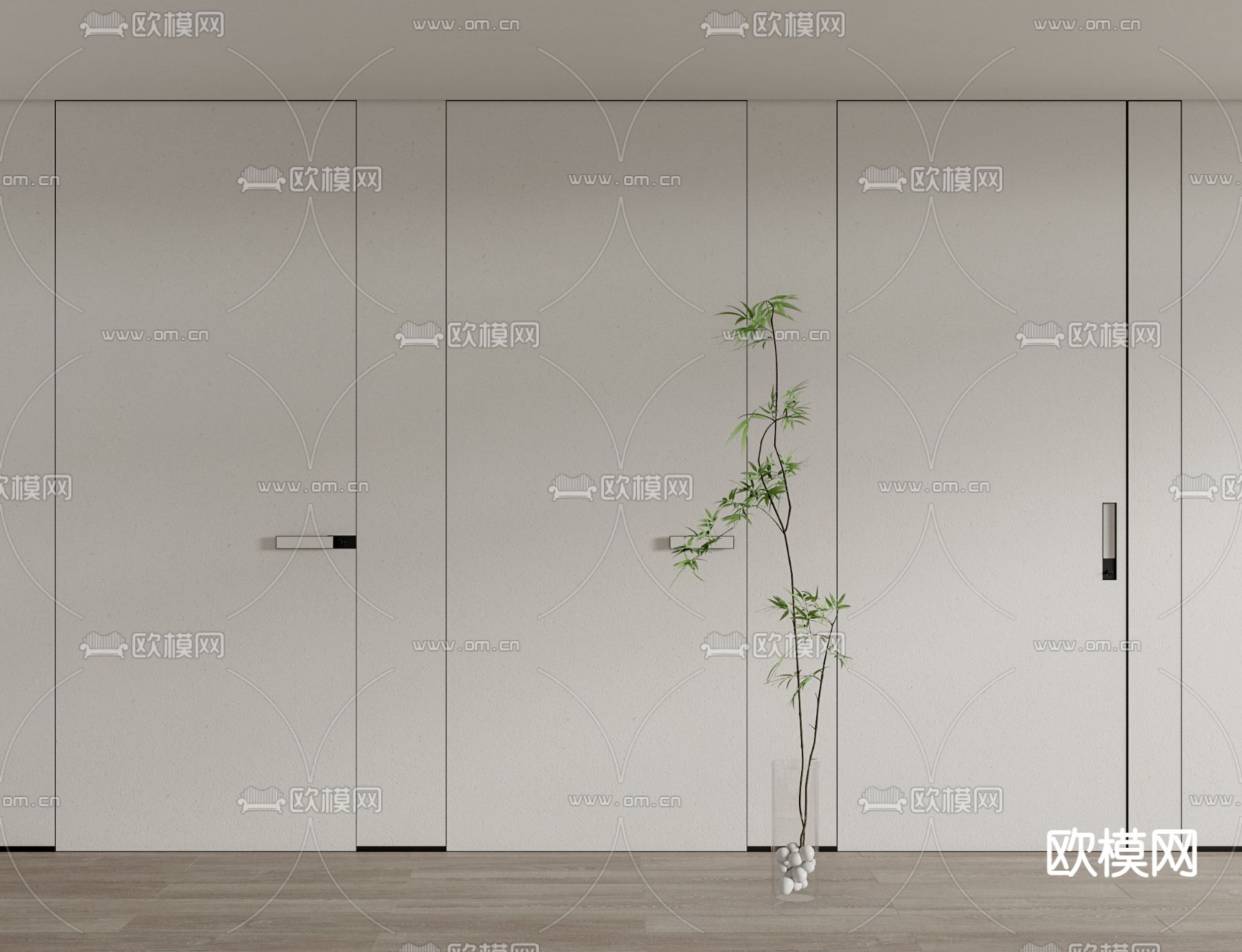 现代极简门无框门su模型下载（渲染图1）