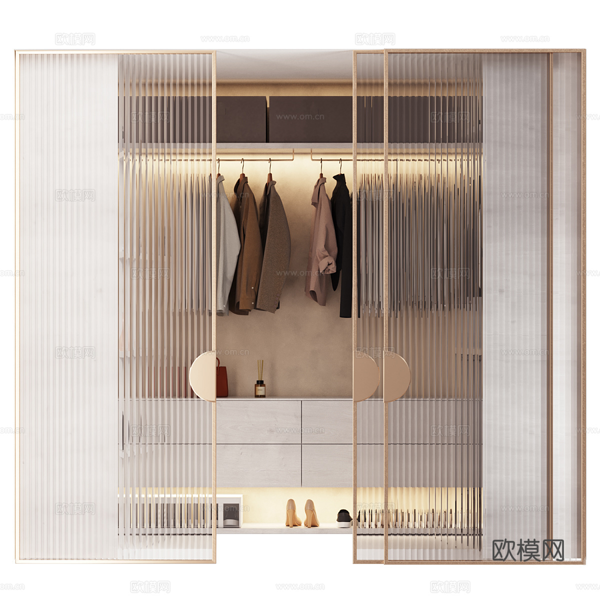 现代轻奢极简衣帽间衣柜3d模型