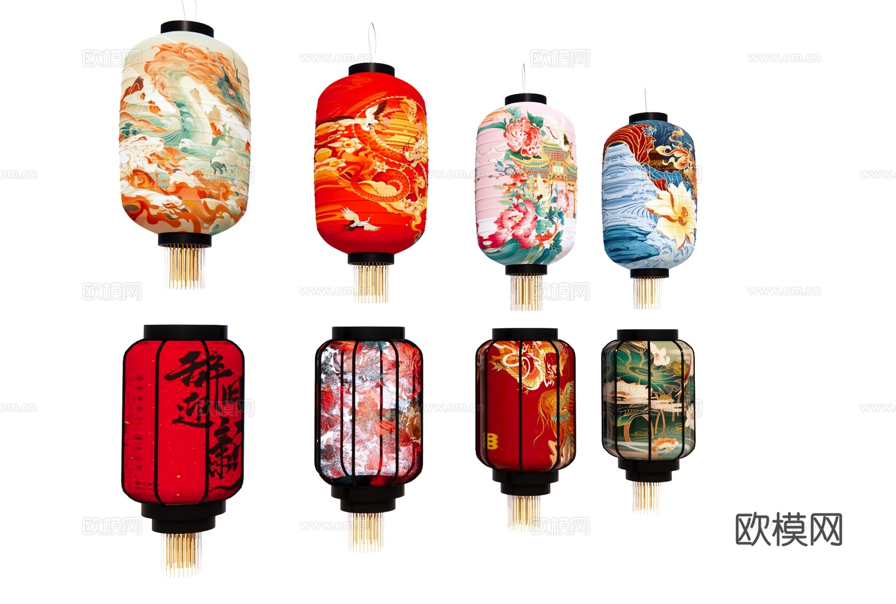 中式灯笼 彩灯 节日灯彩 传统礼灯 新年美陈 元宵花灯su模型