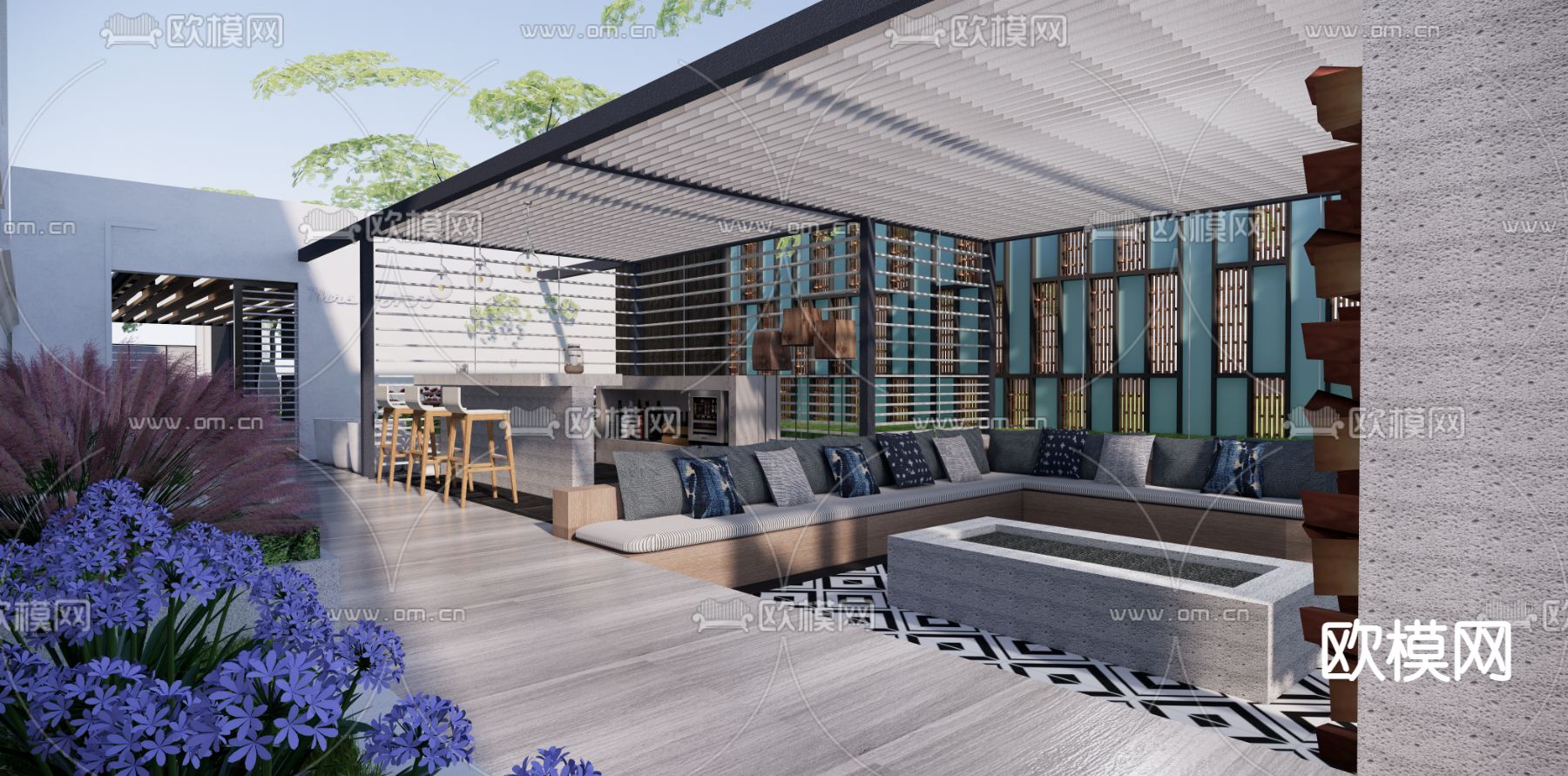 简欧庭院花园su模型下载（渲染图1）