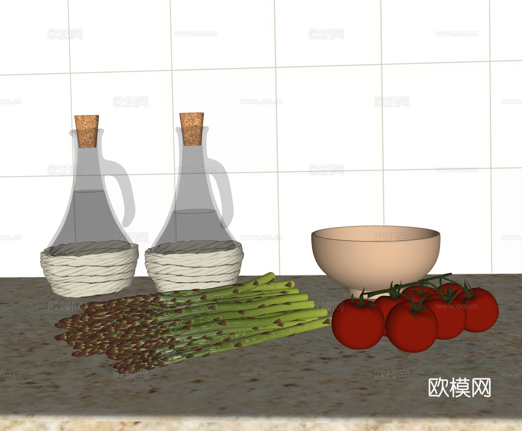 现代厨房用品 食物 餐具su模型