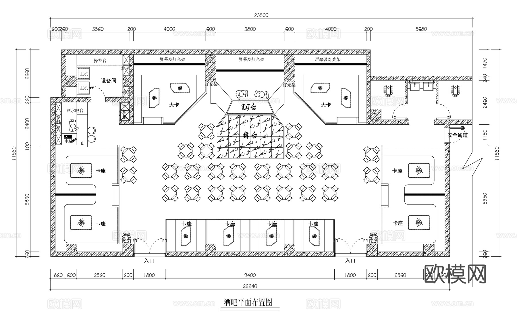 现代酒吧 清吧平面布置图cad施工图