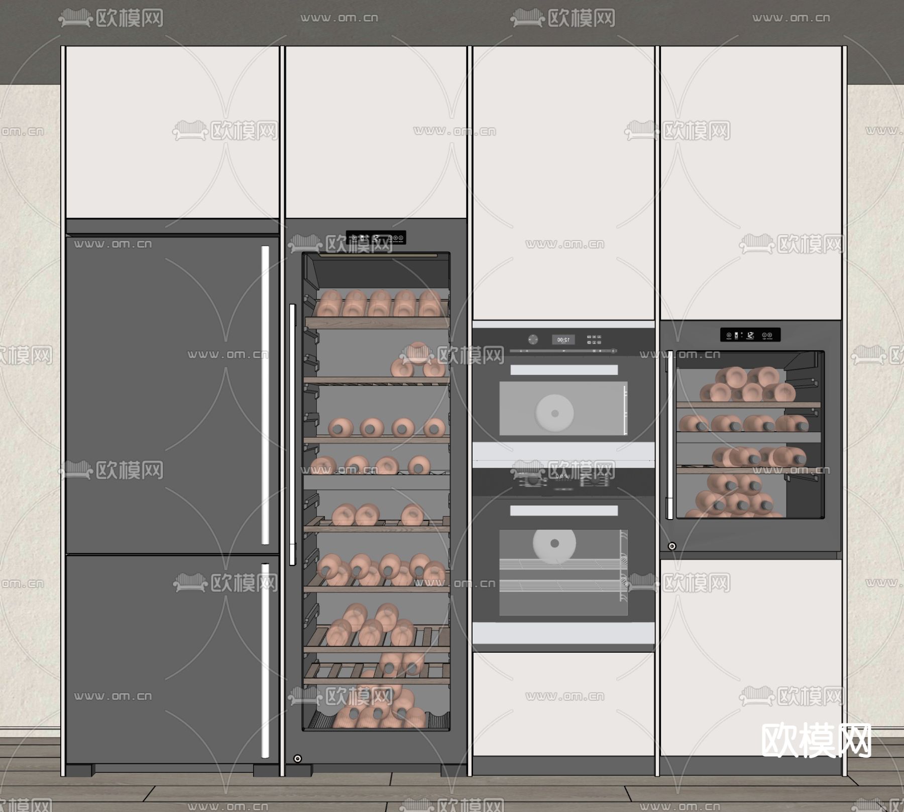 现代嵌入式酒柜su模型下载（渲染图2）