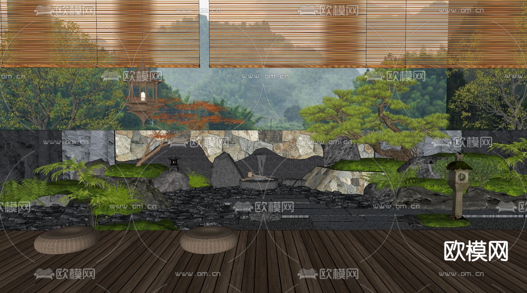 日式庭院花园 微地形su模型下载（渲染图1）