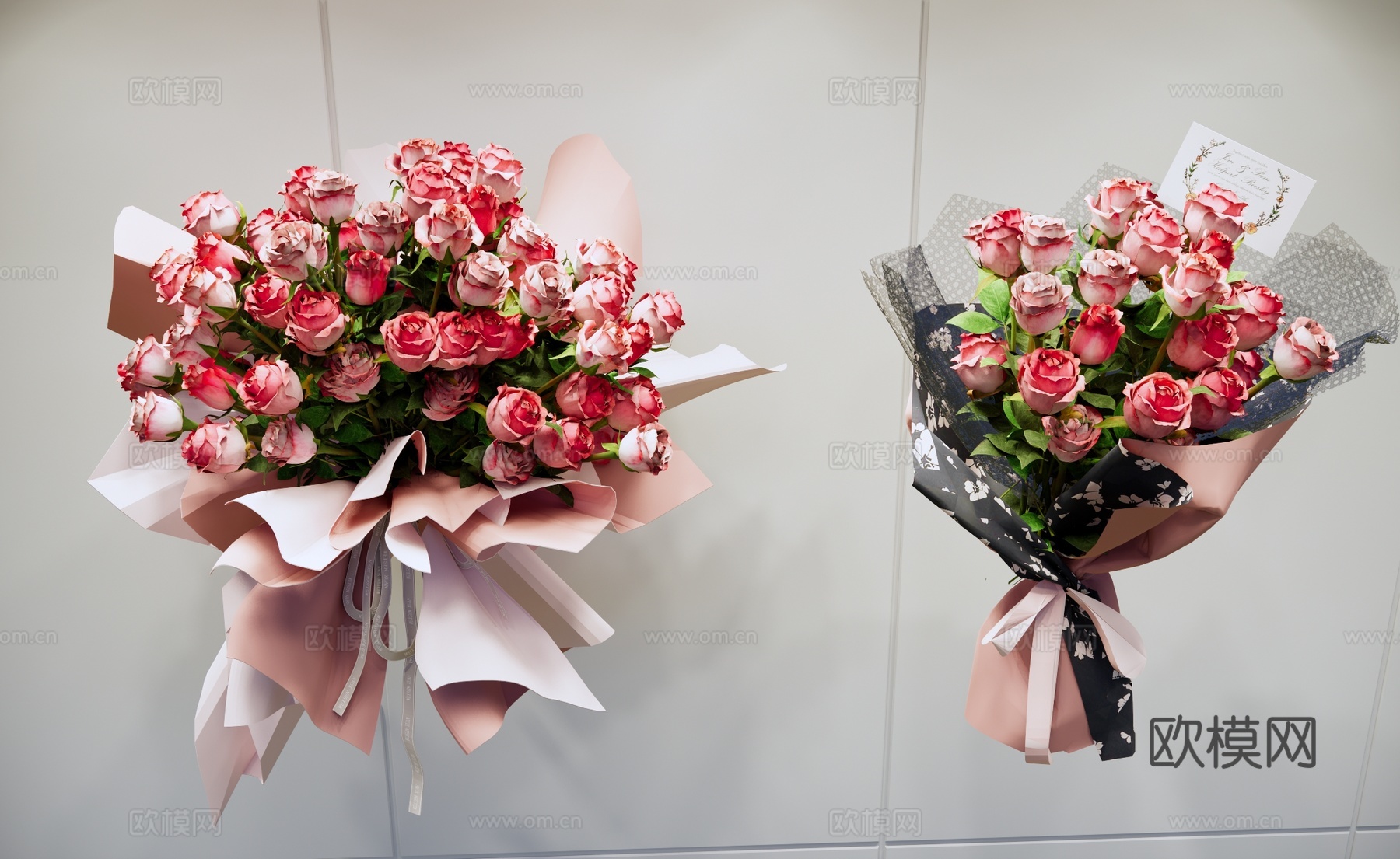 现代玫瑰花束 节日花束 花艺组合 鲜花摆件 玫瑰手捧花su模型