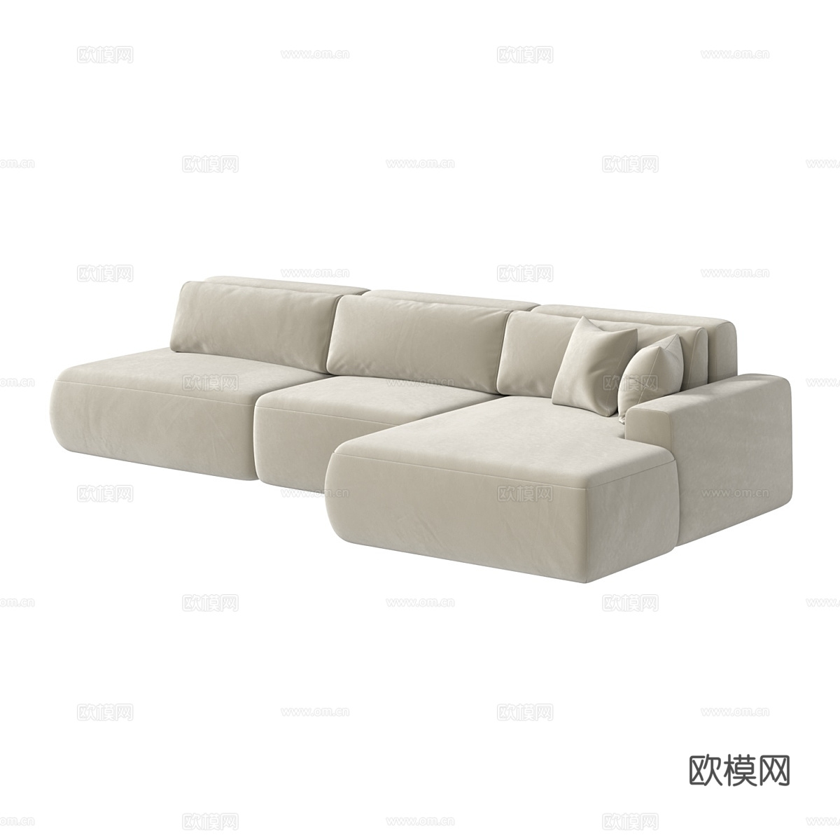 现代奶油风布艺组合转角沙发3d模型