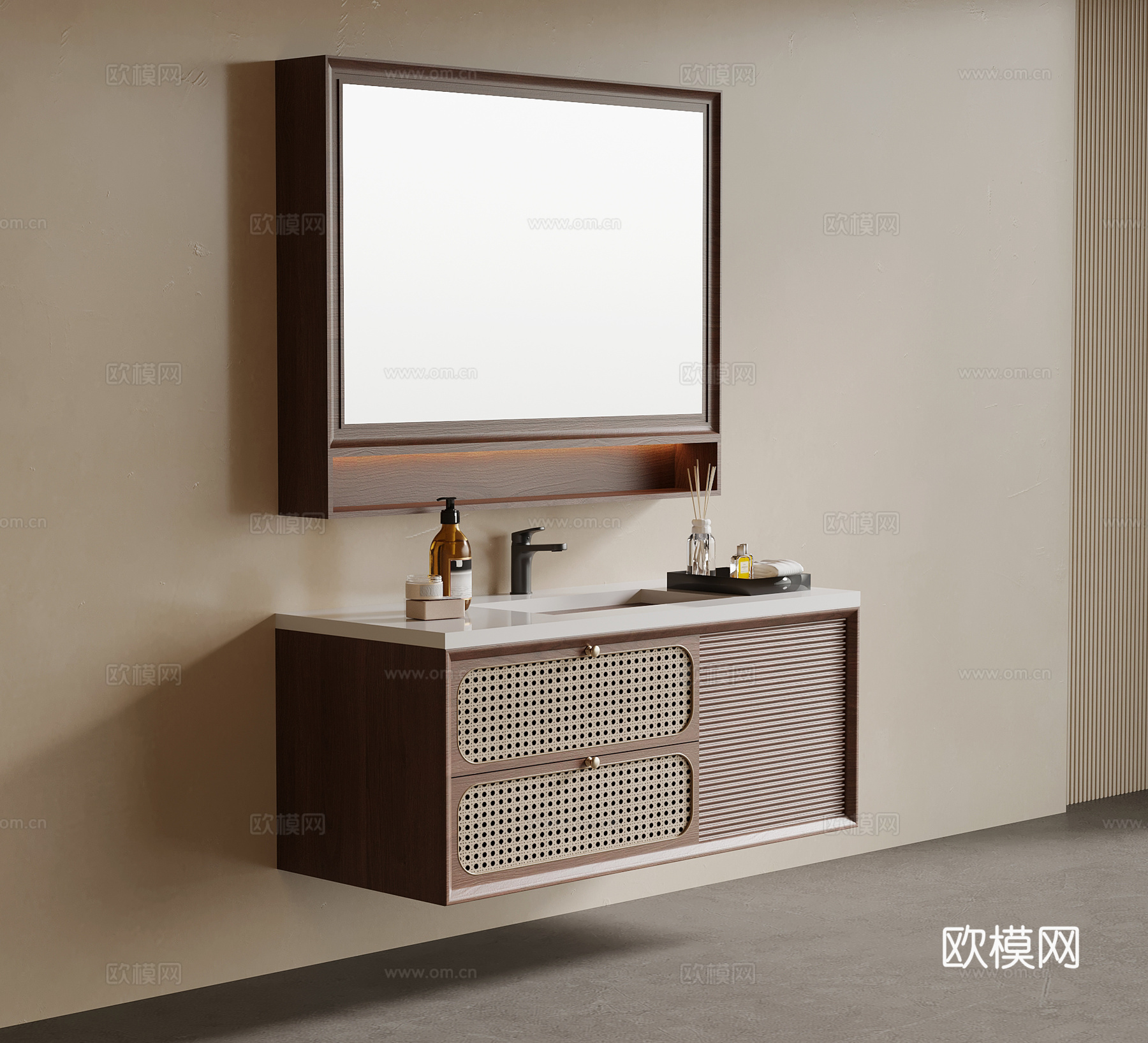 中古风浴室柜 镜子su模型