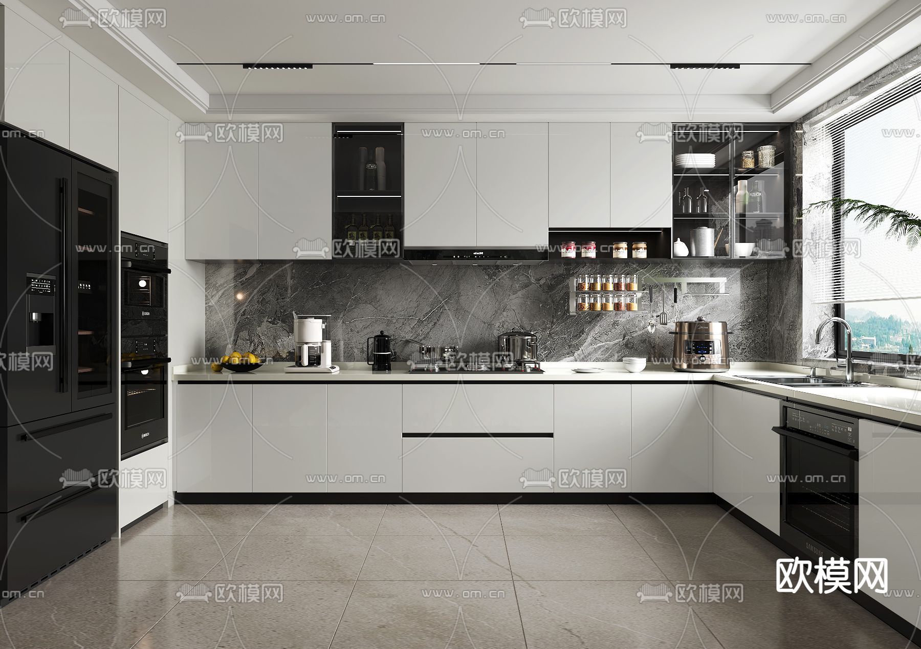 高级灰厨房 橱柜3d模型下载