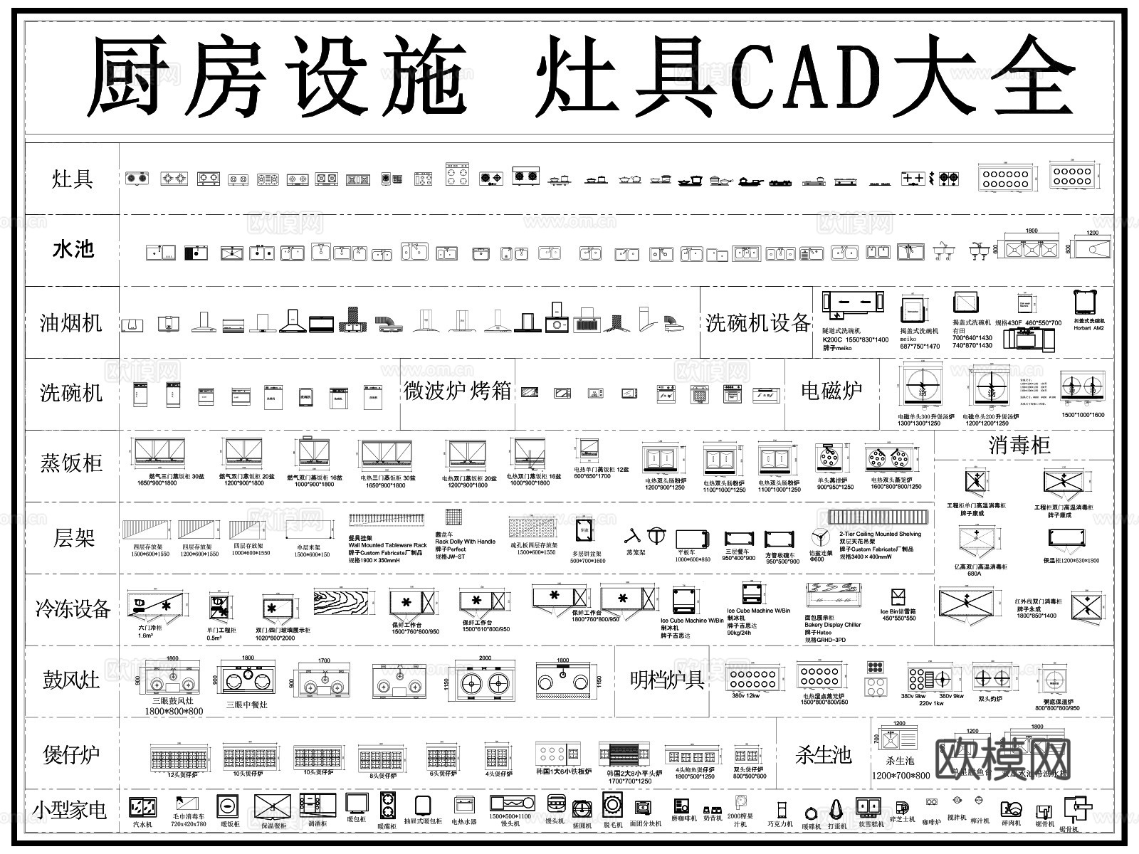 厨房设施 厨具 炉具 灶具 后厨设施 灶台 水槽 油烟机cad施工图cad施工图