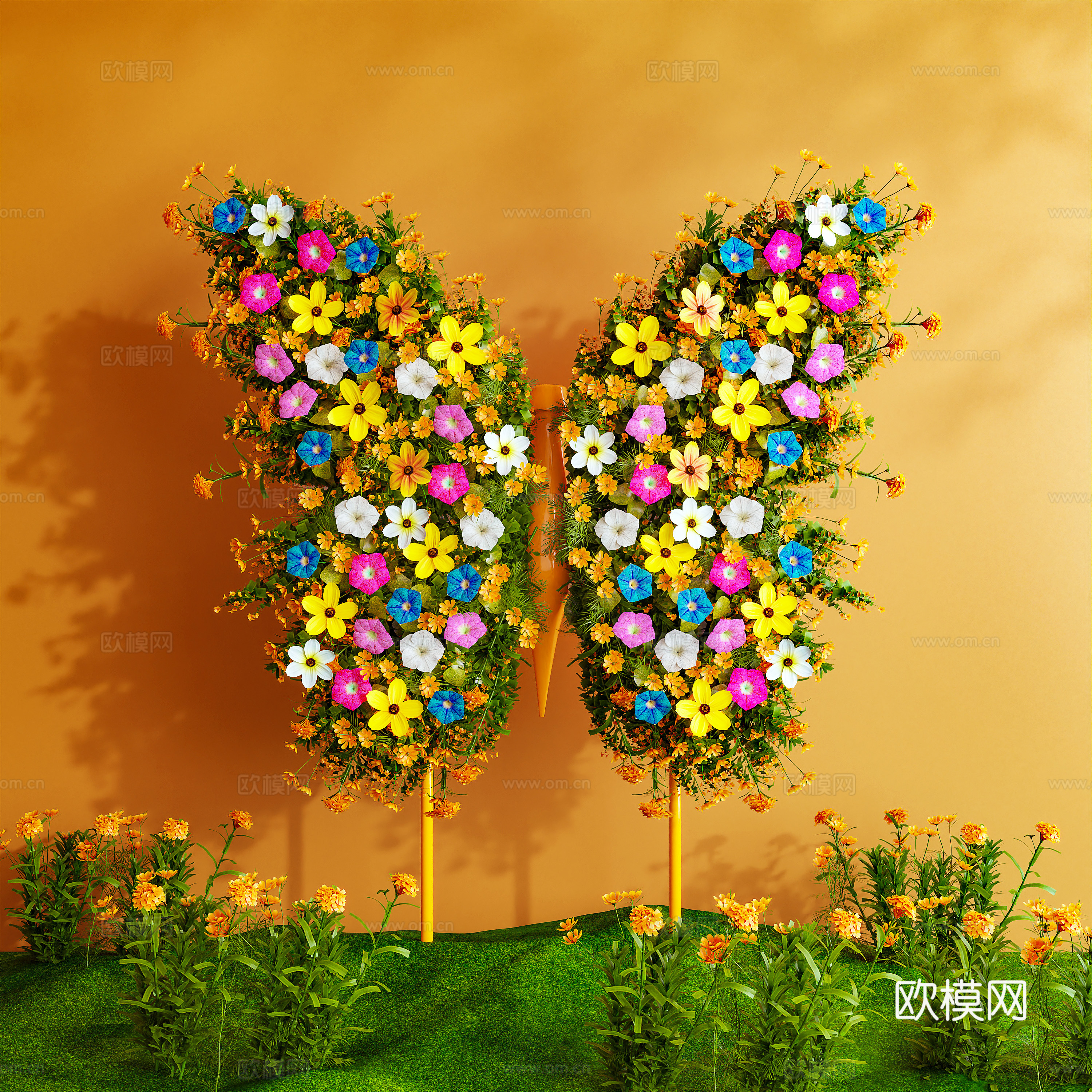美陈 花艺装置 橱窗 花卉 蝴蝶3d模型