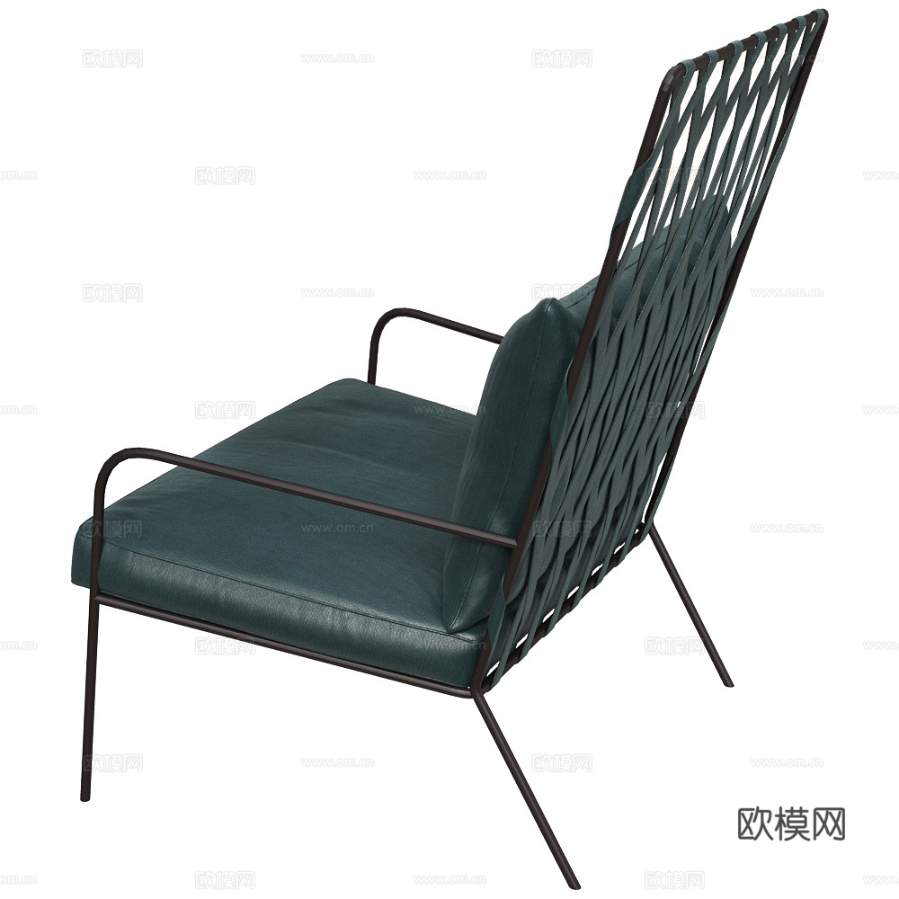 现代意式家具藤编皮革扶手椅3d模型